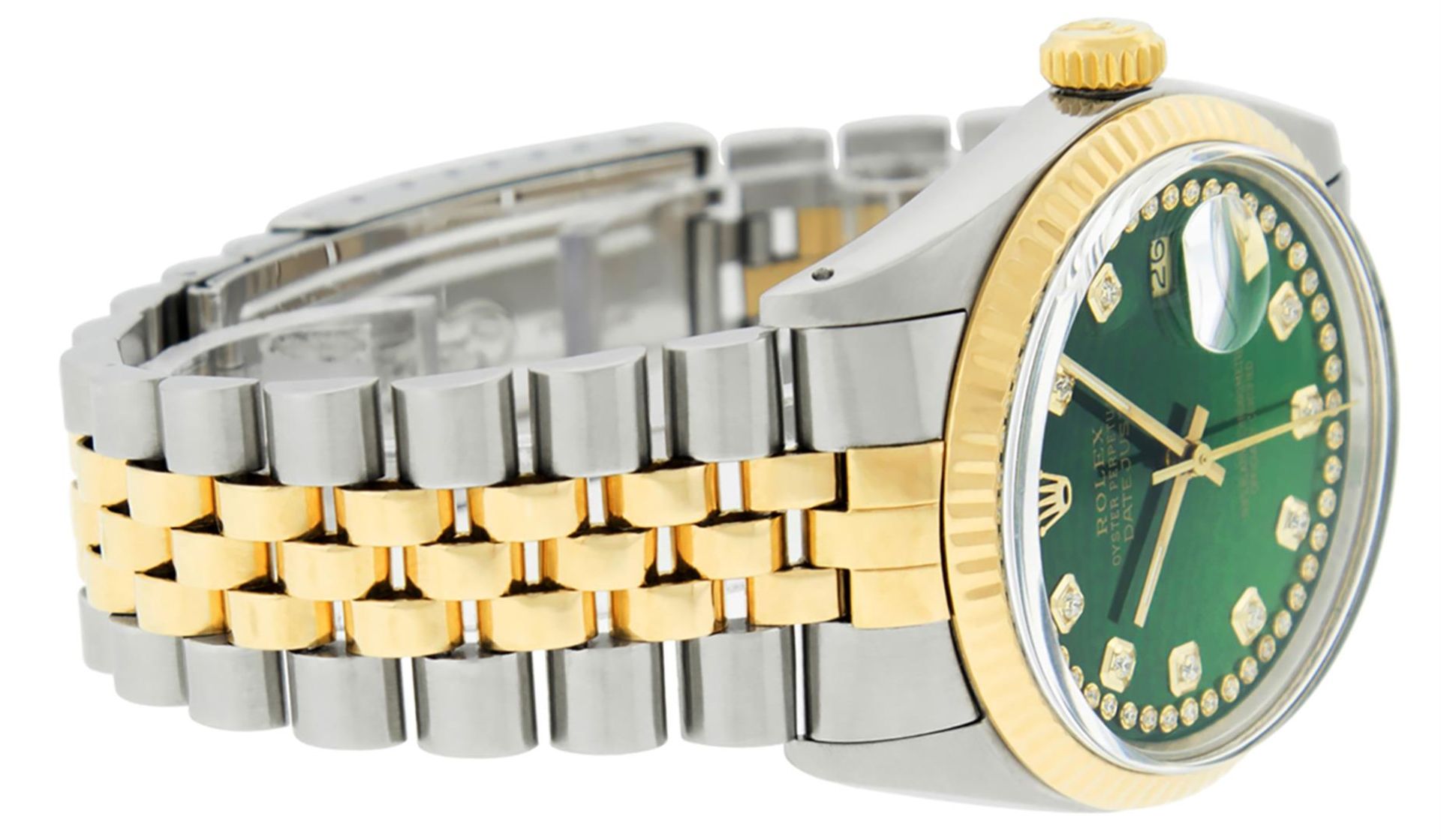 Rolex Mens 2 Tone Green String Diamond 36MM Datejust Wristwatch - Image 4 of 9