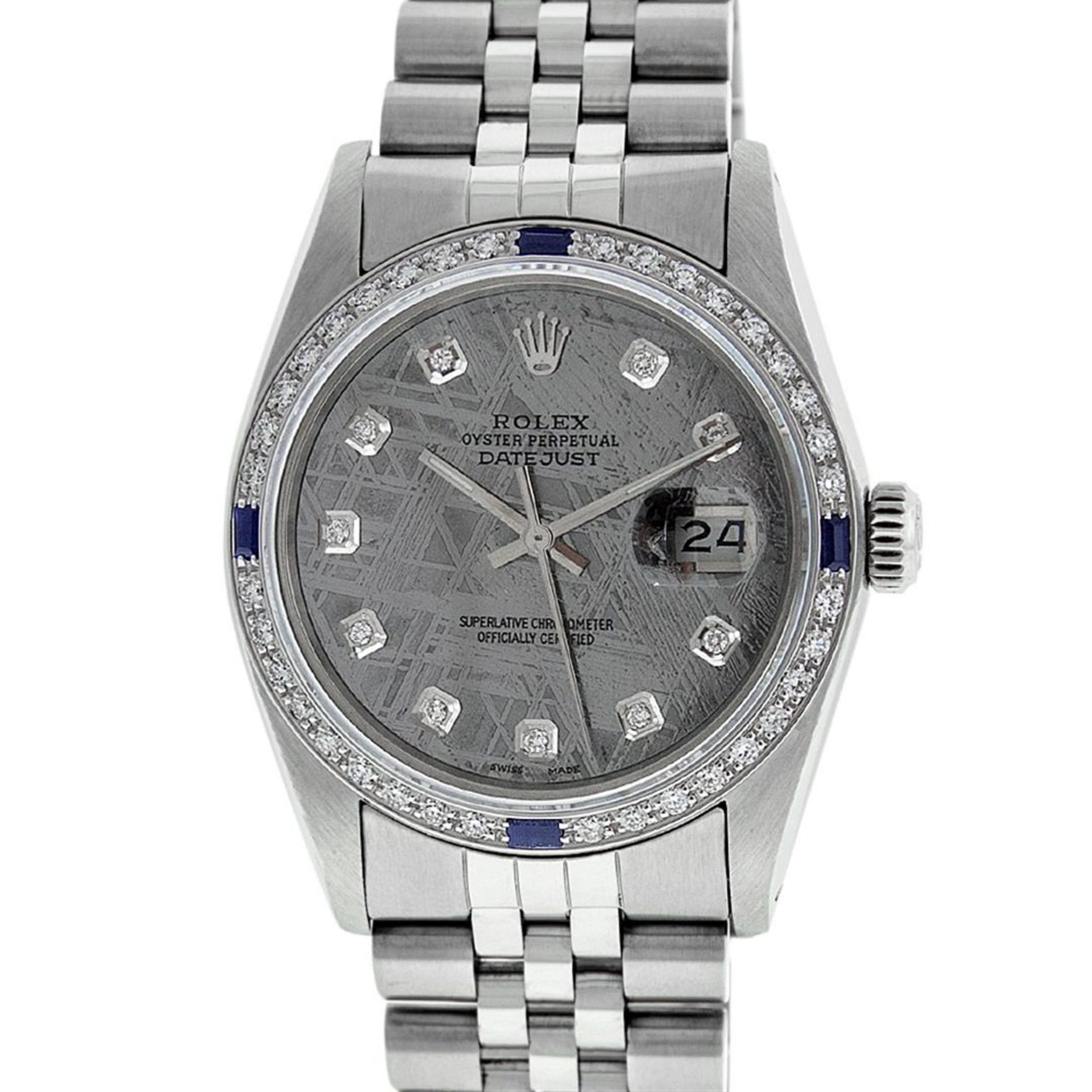 Rolex Mens Stainless Steel Meteorite Diamond And Sapphire Datejust Wristwatch 36