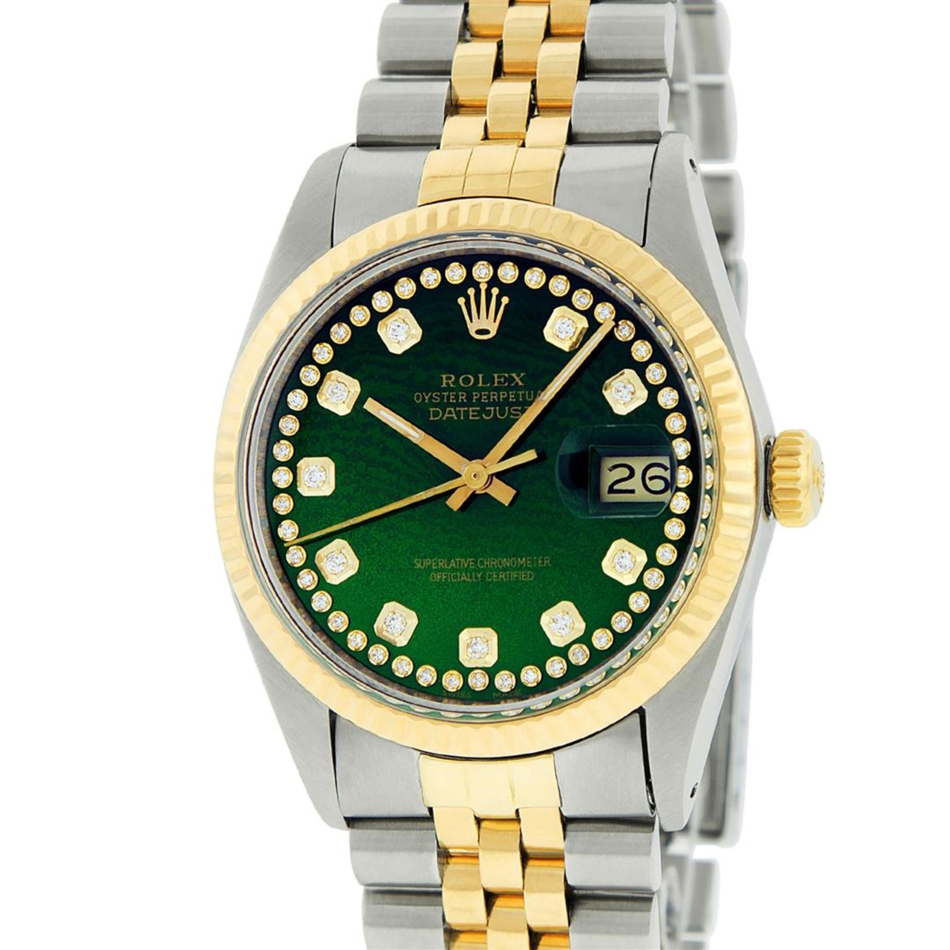 Rolex Mens 2 Tone Green String Diamond 36MM Datejust Wristwatch - Image 3 of 9