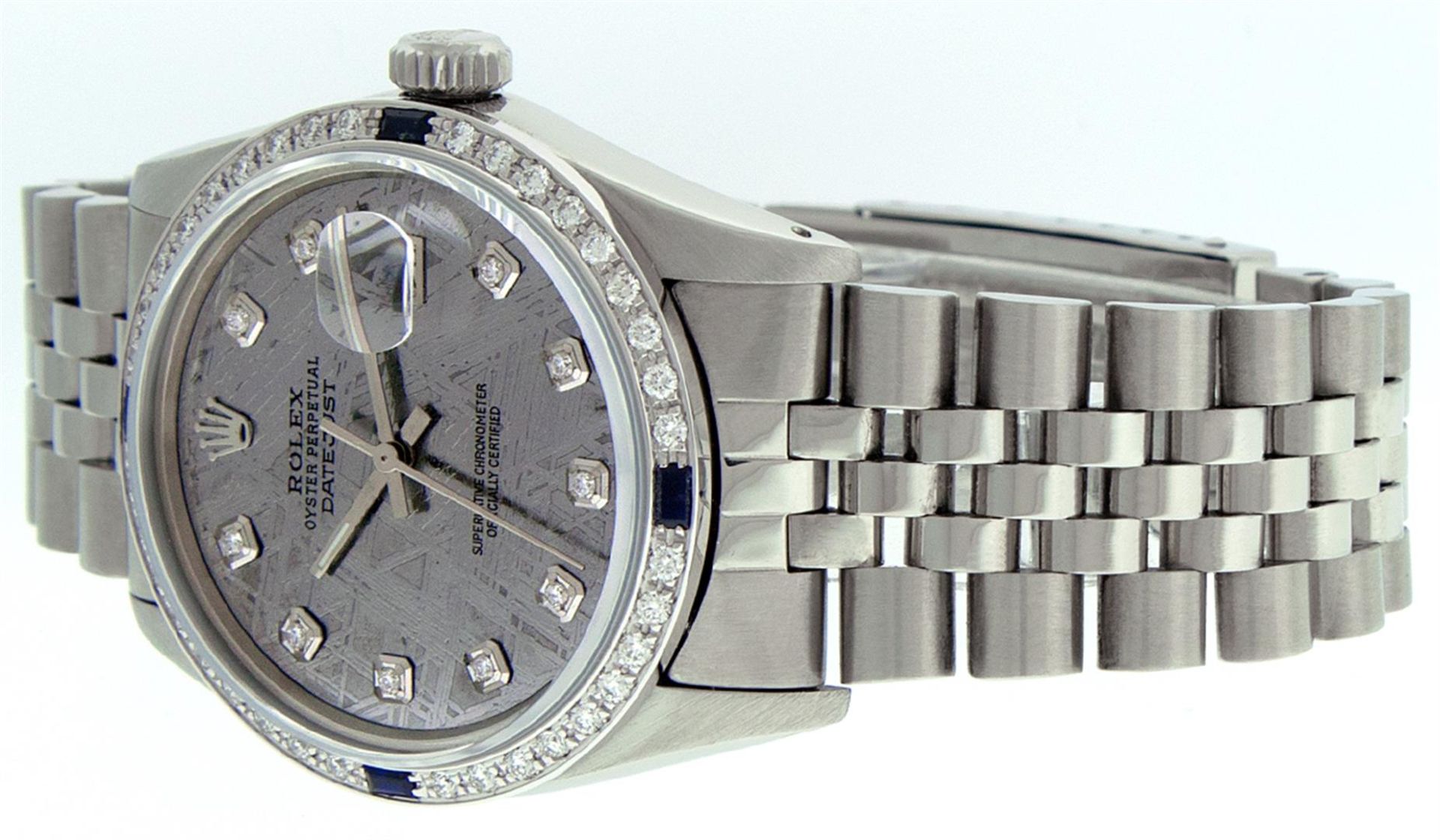 Rolex Mens Stainless Steel Meteorite Diamond And Sapphire Datejust Wristwatch 36 - Image 8 of 9