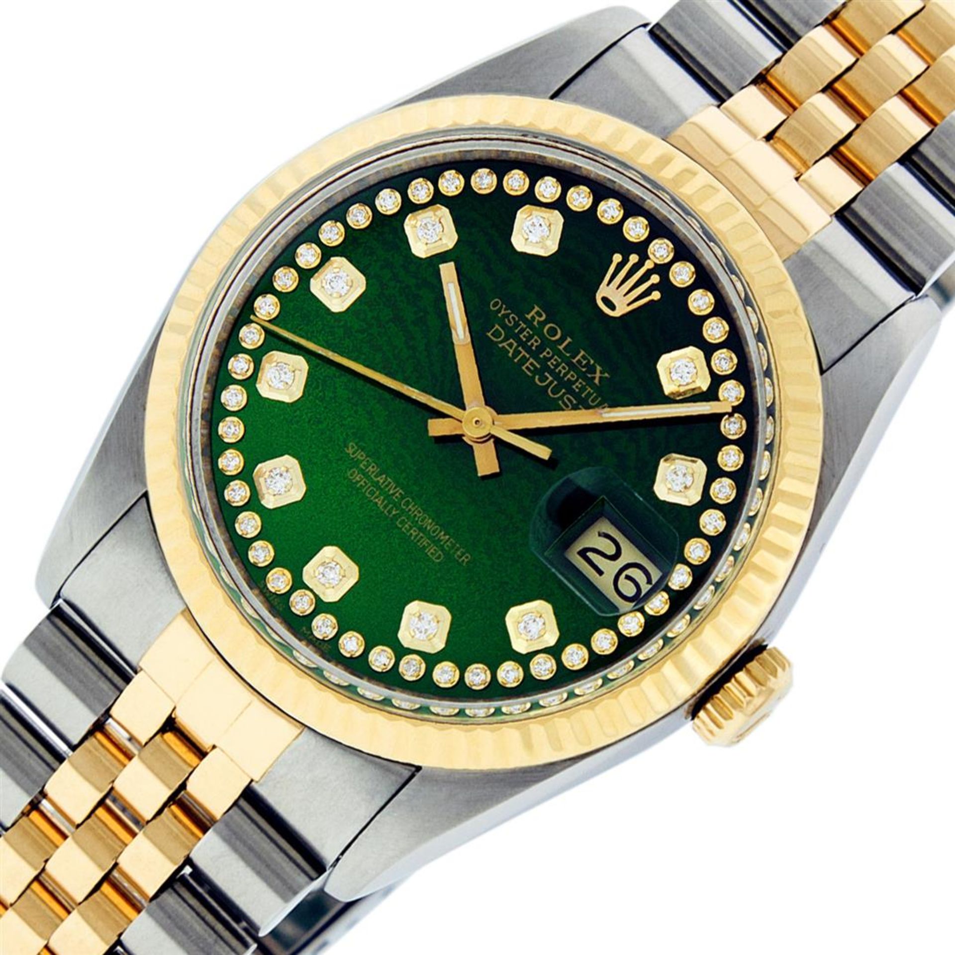 Rolex Mens 2 Tone Green String Diamond 36MM Datejust Wristwatch - Image 2 of 9