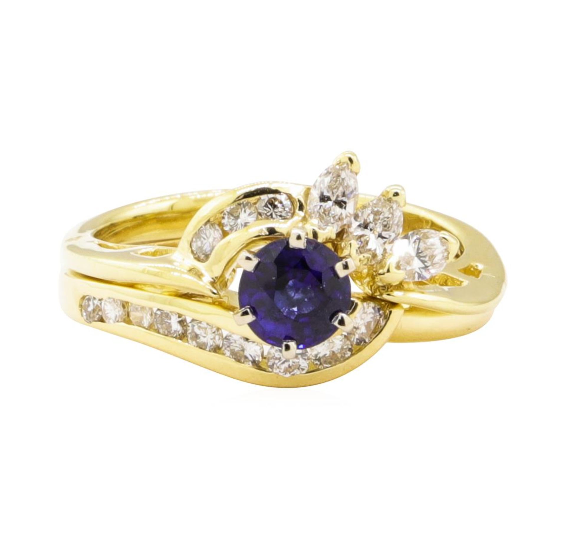 0.92 ctw Blue Sapphire and Diamond Ring - 18KT Yellow Gold - Image 2 of 4