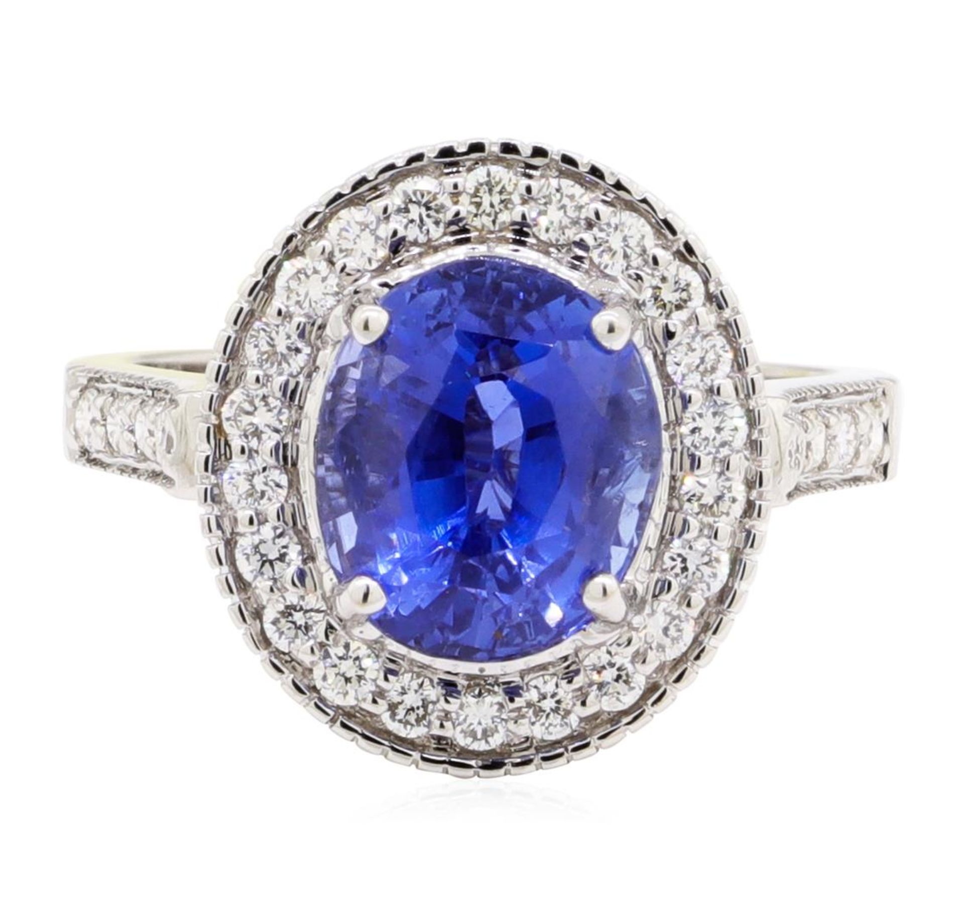 5.17 ctw Oval Mixed Blue Sapphire And Round Brilliant Cut Diamond Ring - 18KT Wh - Image 2 of 5
