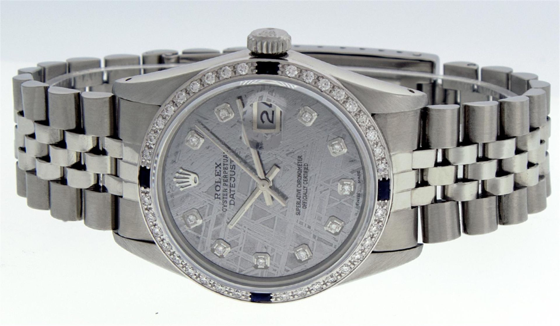 Rolex Mens Stainless Steel Meteorite Diamond And Sapphire Datejust Wristwatch 36 - Image 9 of 9