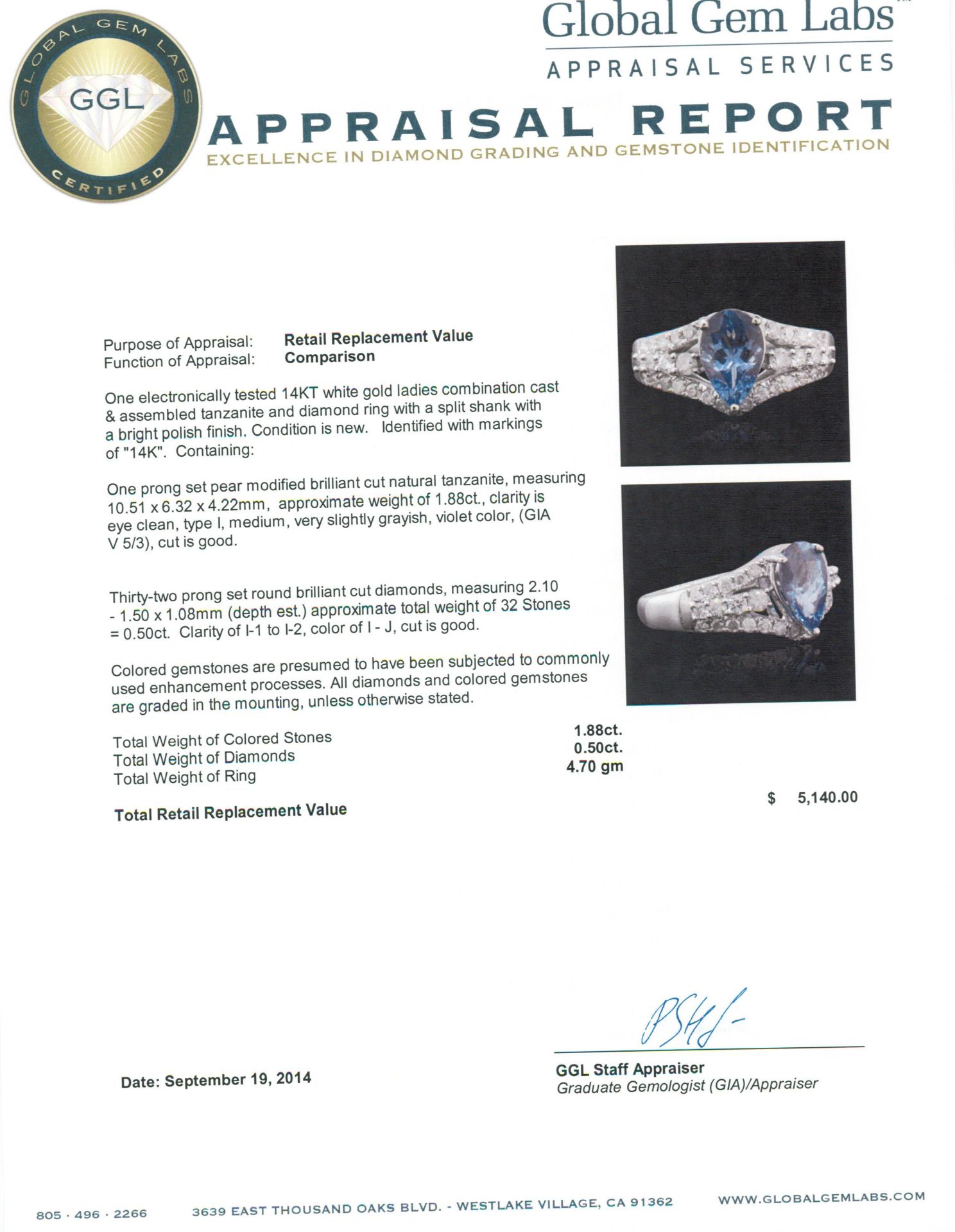14KT White Gold 1.88 ctw Tanzanite and Diamond Ring - Image 5 of 5