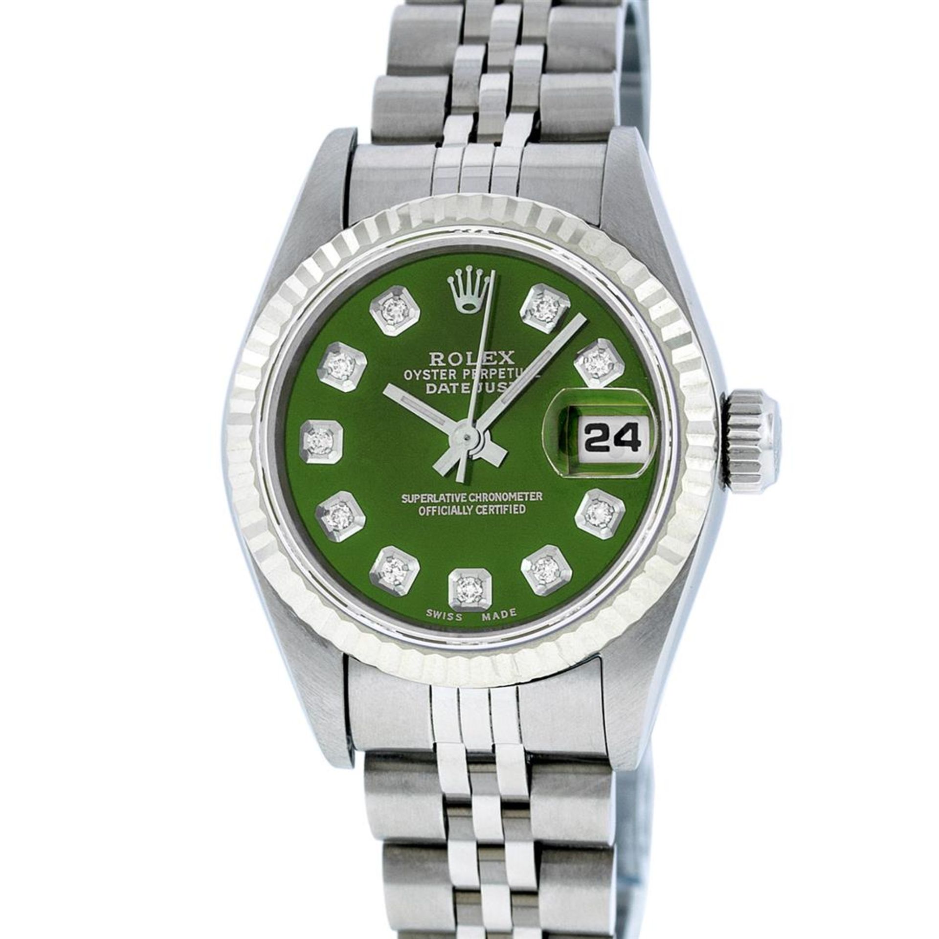 Rolex Ladies Stainless Steel Green Diamond Quickset Oyster Perpetual Datejust Wr - Image 2 of 9