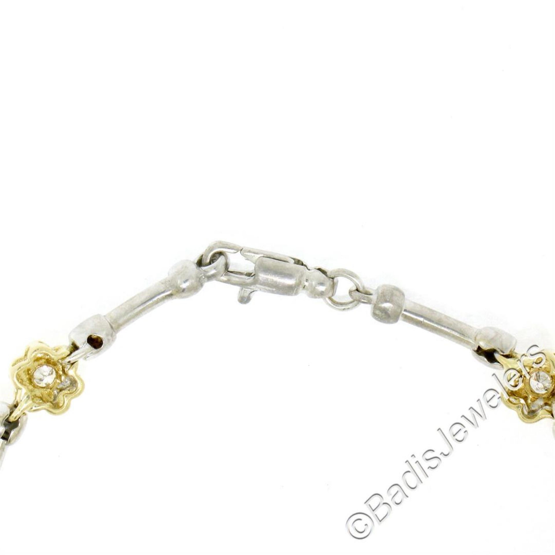 14kt White and Yellow Gold 0.50 ctw Burnish Diamond Flower and Bar Link Bracelet - Image 8 of 8