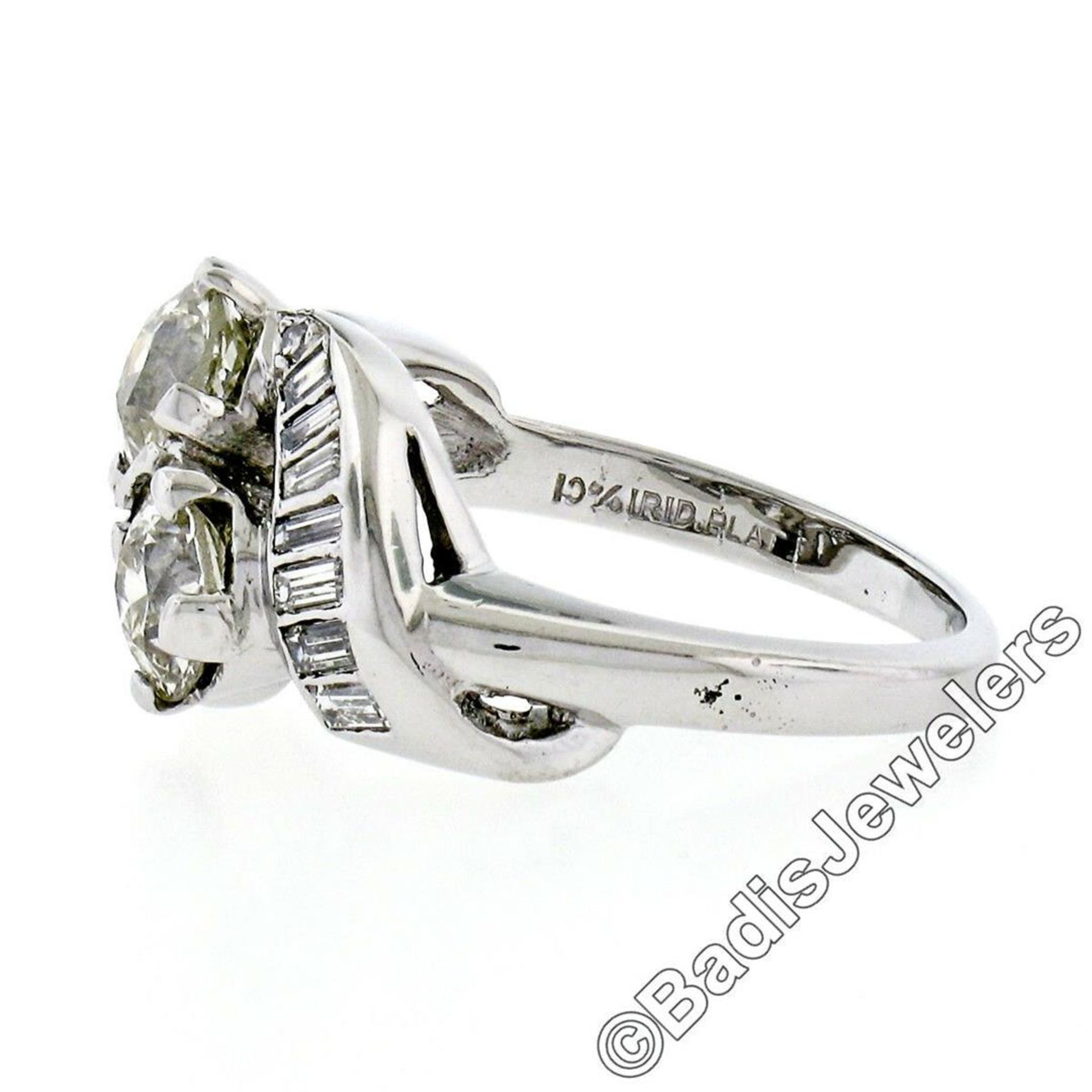 Art Deco Platinum 1.48 ctw Old European and Baguette Cut Diamond Bypass Ring - Image 7 of 9