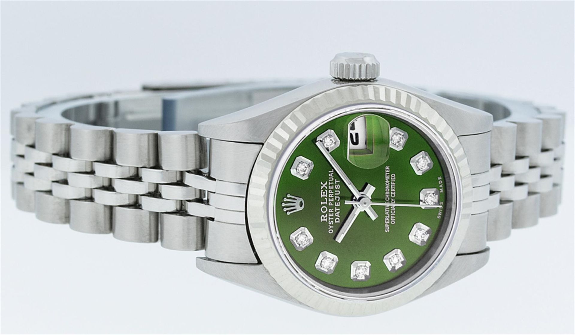 Rolex Ladies Stainless Steel Green Diamond Quickset Oyster Perpetual Datejust Wr - Image 3 of 9