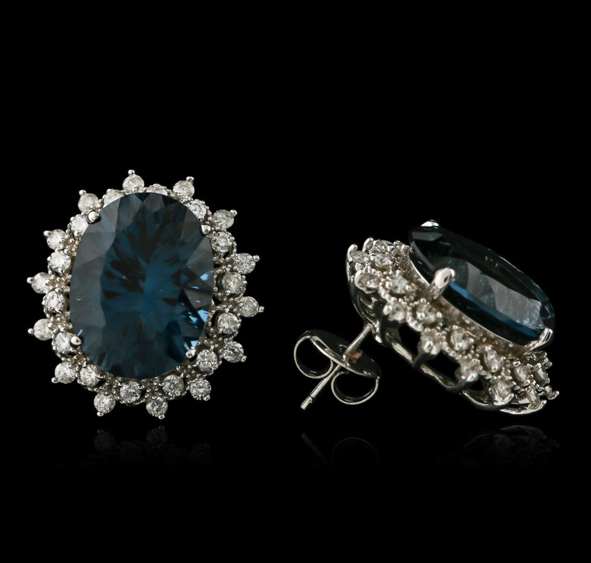 14KT White Gold 17.00 ctw Blue Topaz and Diamond Earrings