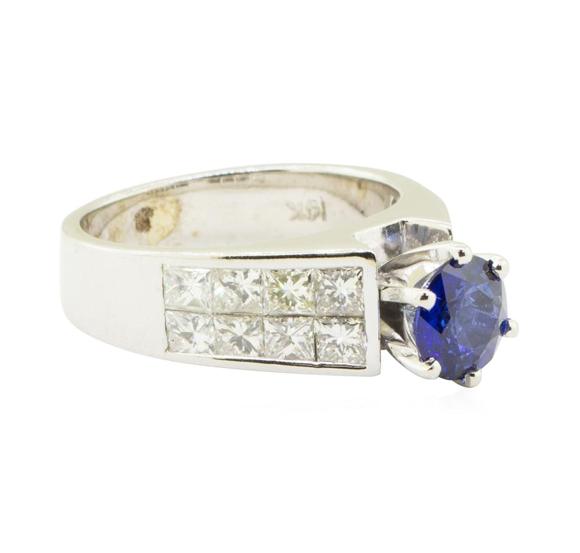 3.15 ctw Round Brilliant Blue Sapphire And Diamond Ring - 14KT White Gold