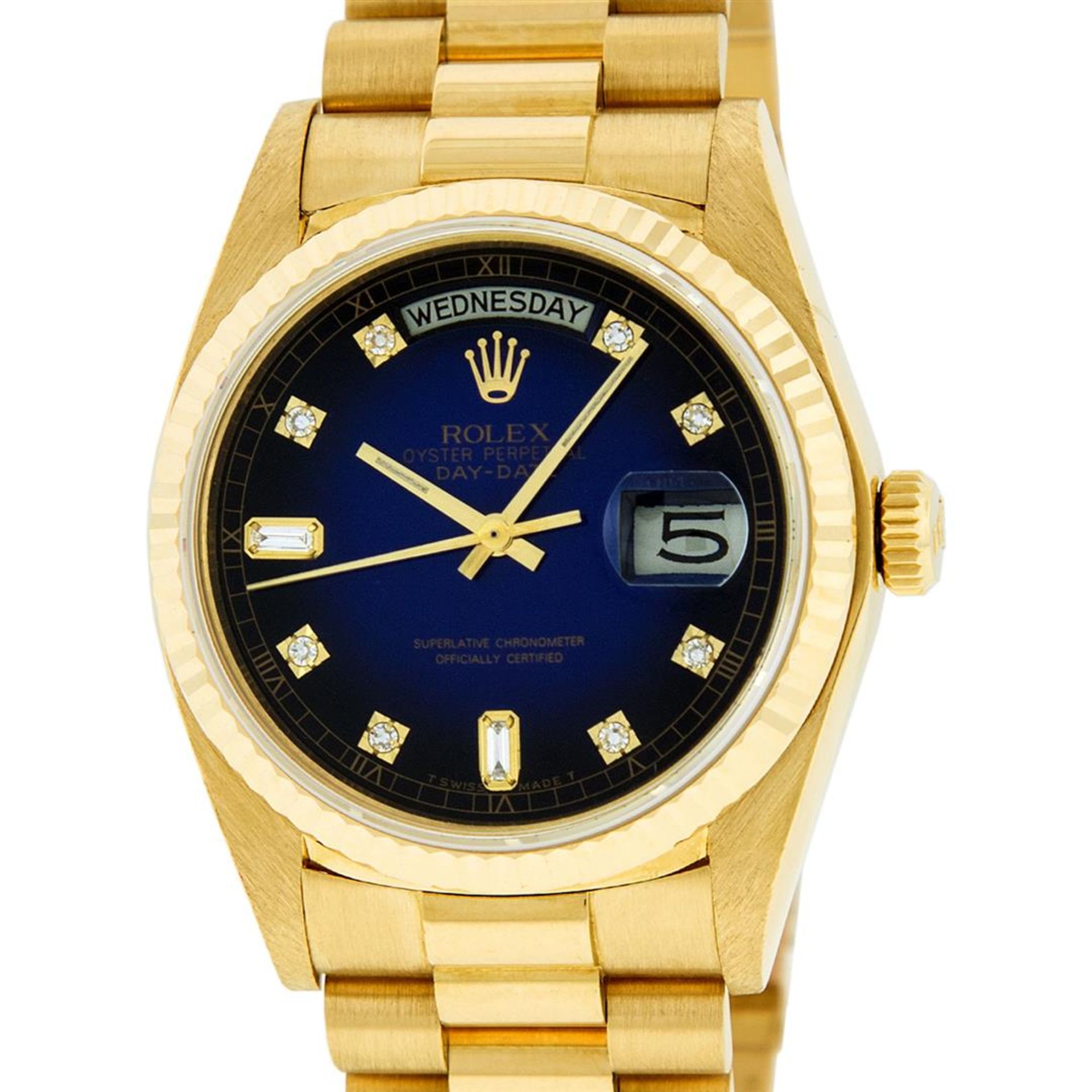 Rolex Mens 18K Yellow Gold Blue Vignette Diamond Quickset President Wristwatch W