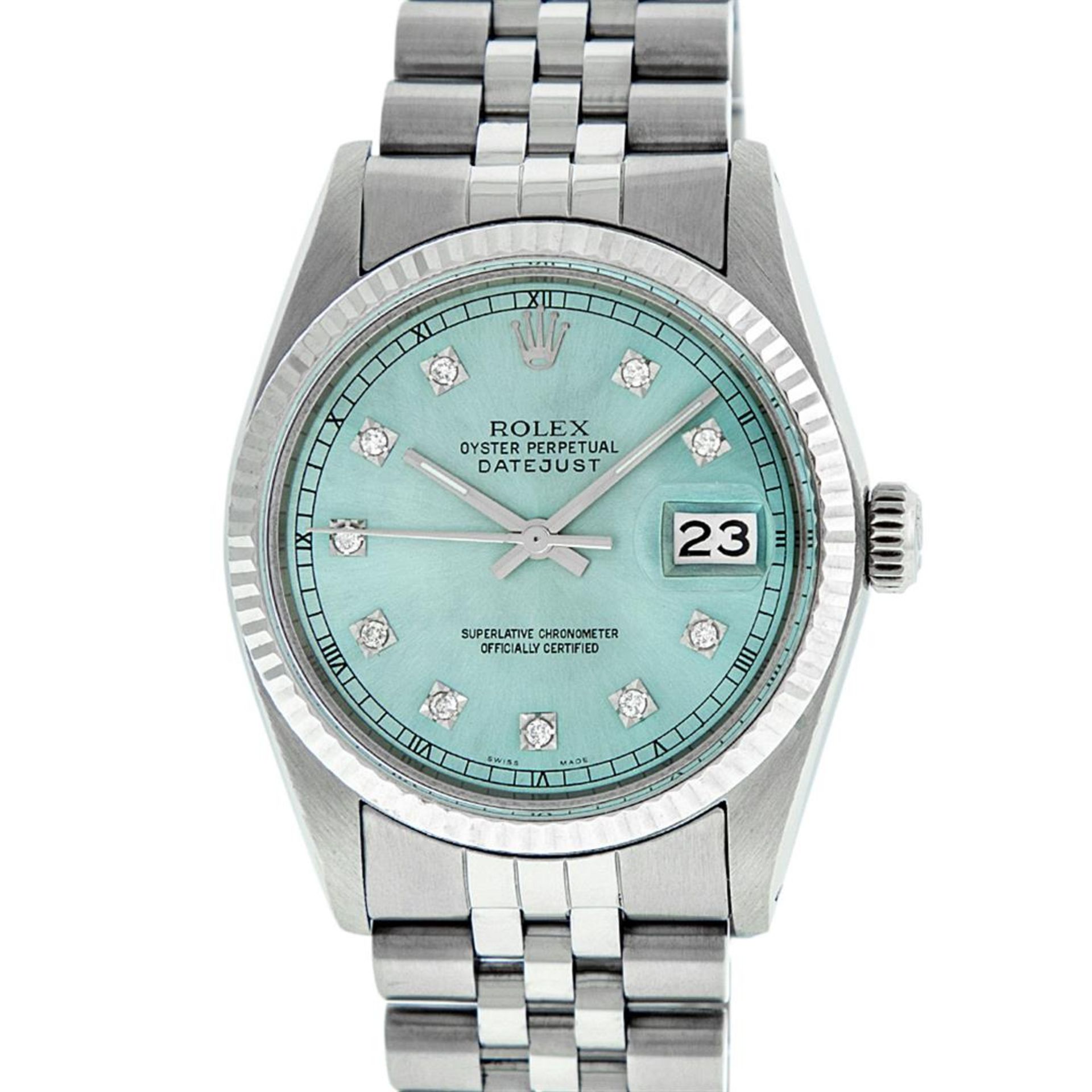 Rolex Mens Stainless Steel Ice Blue Diamond Datejust Wristwatch