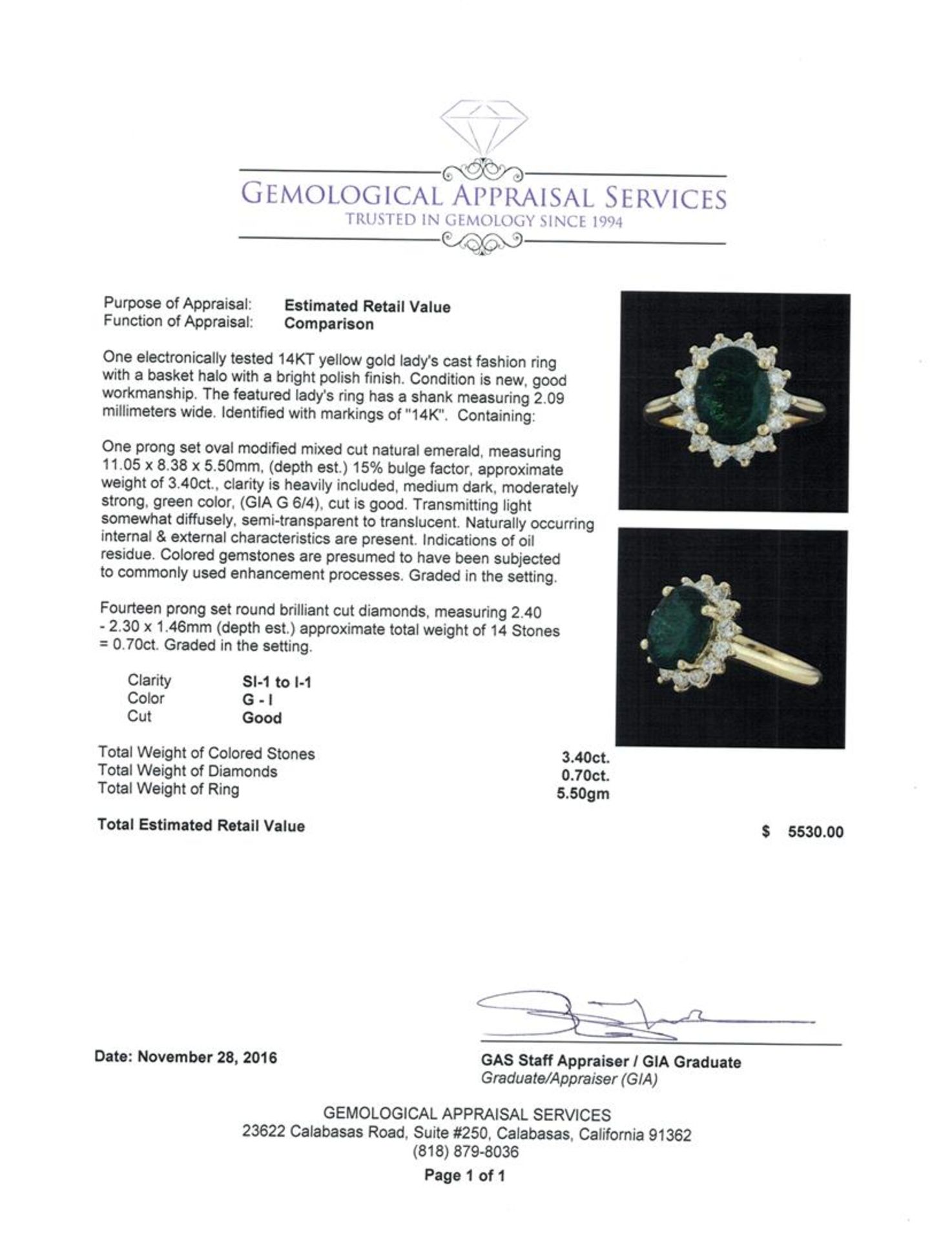 3.40 ctw Emerald and Diamond Ring - 14KT Yellow Gold - Image 5 of 5