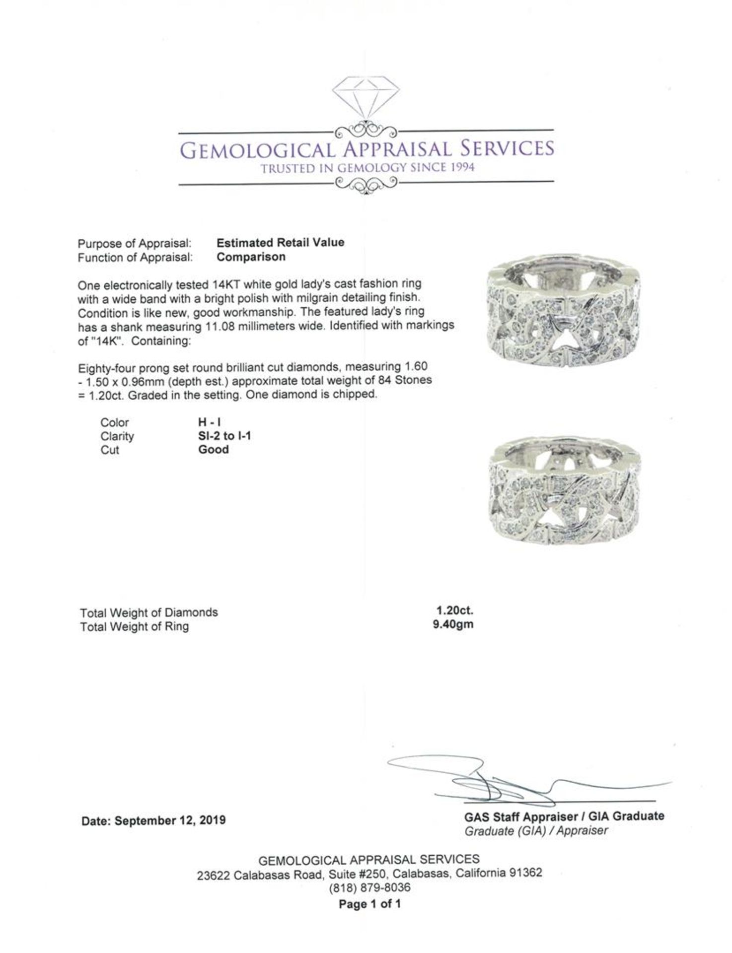 1.20 ctw Diamond Ring - 14KT White Gold - Image 5 of 5