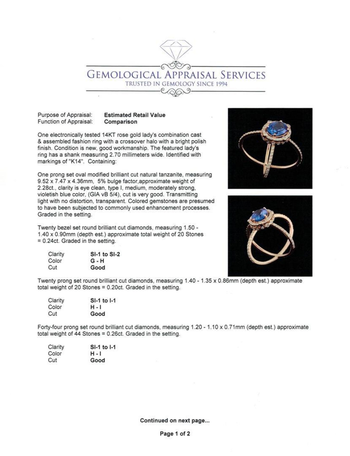 2.28 ctw Tanzanite and Diamond Ring - 14KT Rose Gold - Image 4 of 5
