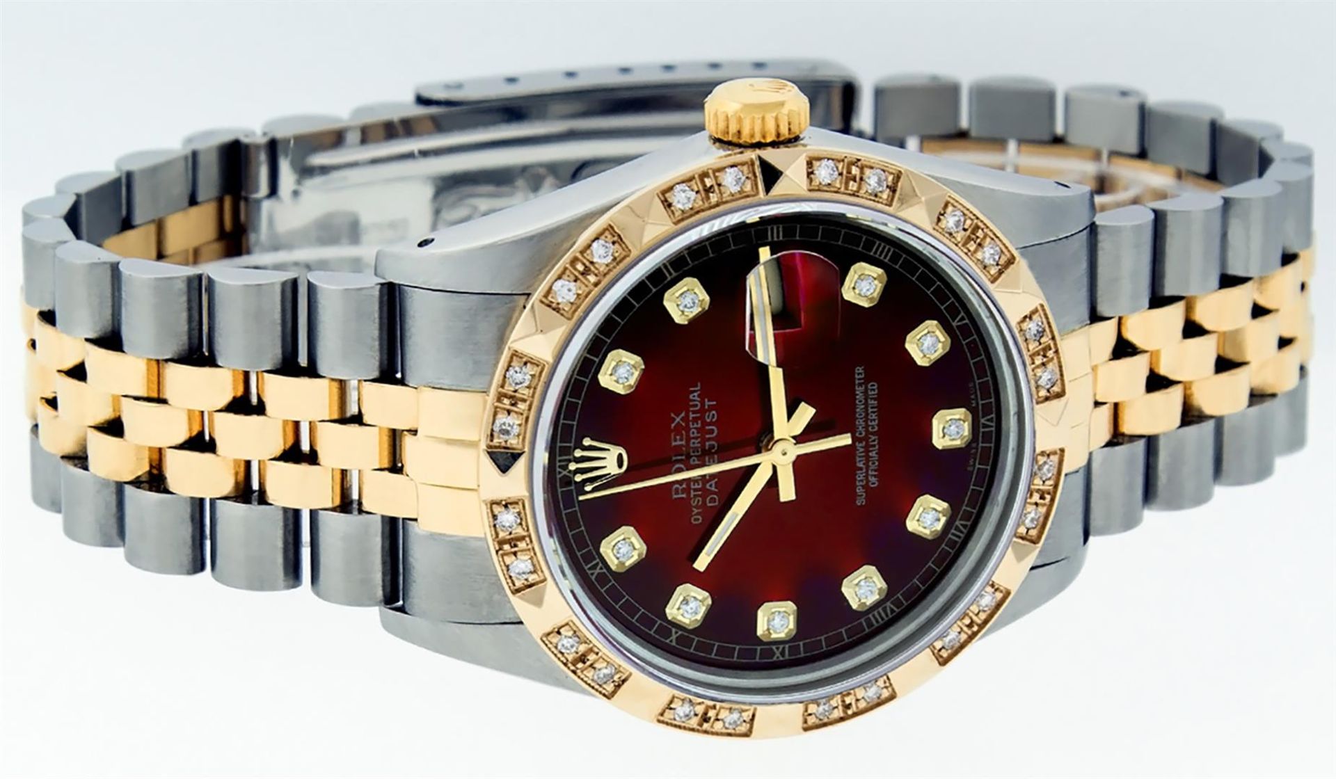 Rolex Mens 2 Tone Red Vignette Pyramid Diamond 36MM Oyster Perpetual Datejust - Image 3 of 9
