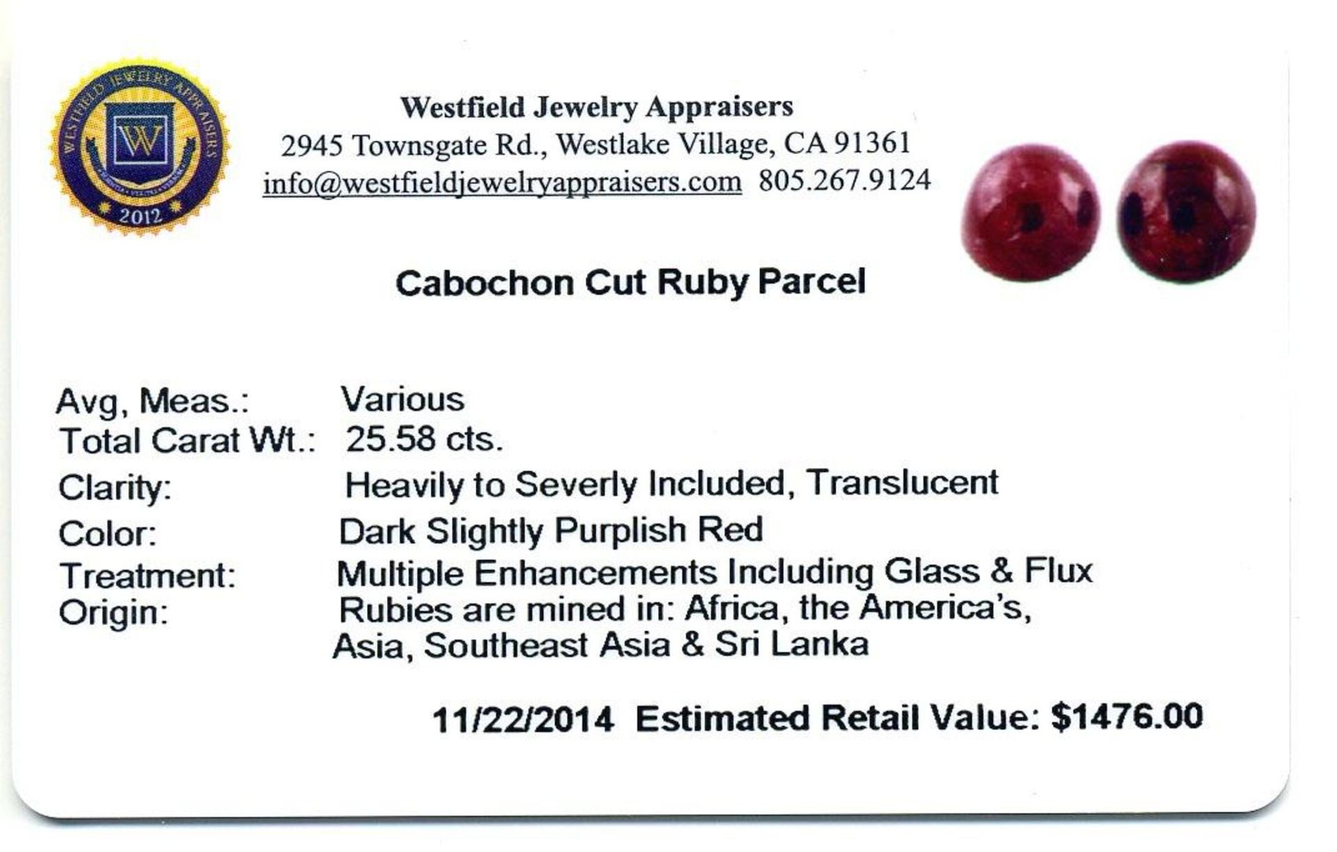 25.58 ctw. Cabochon Cut Ruby Parcel - Image 2 of 2