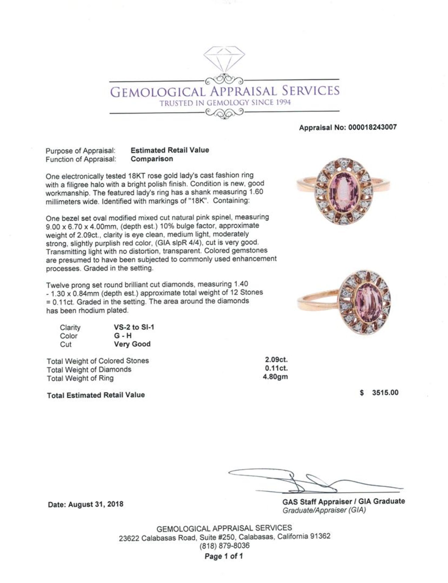 2.20 ctw Oval Mixed Pink Spinel And Round Brilliant Cut Diamond Ring - 18KT Rose - Image 5 of 5