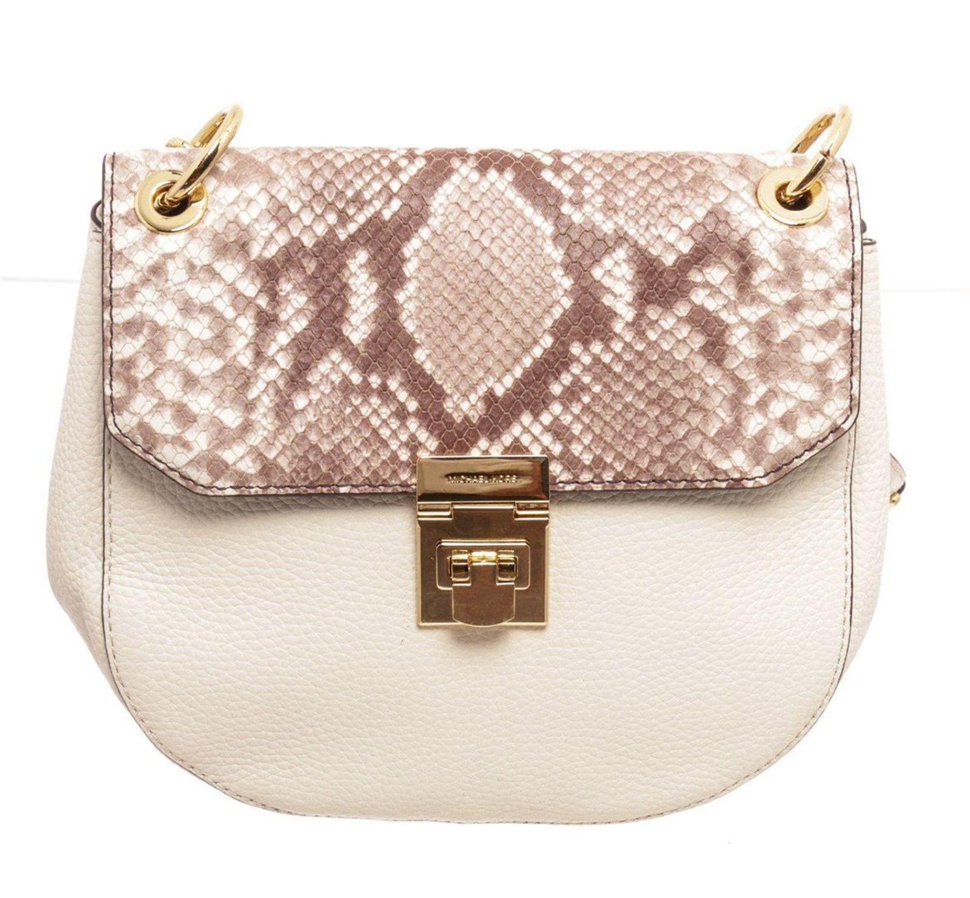 Michael Kors White Brown Cecelia Saddle Cross Body Bag