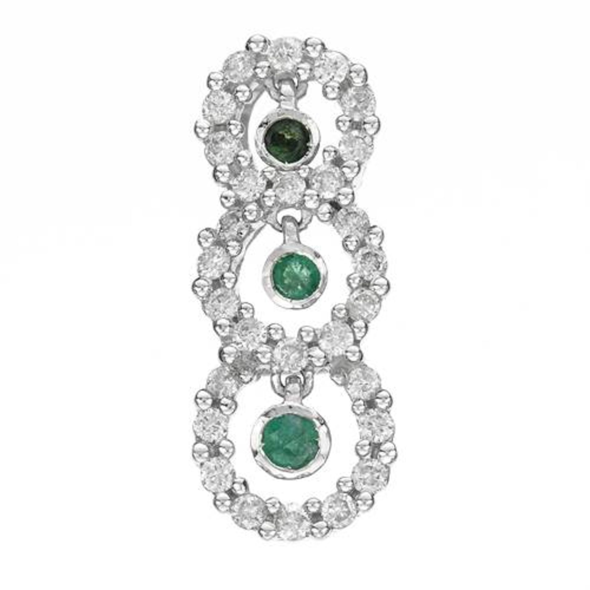 14k White Gold 0.38CTW Emerald and Diamond Pendant