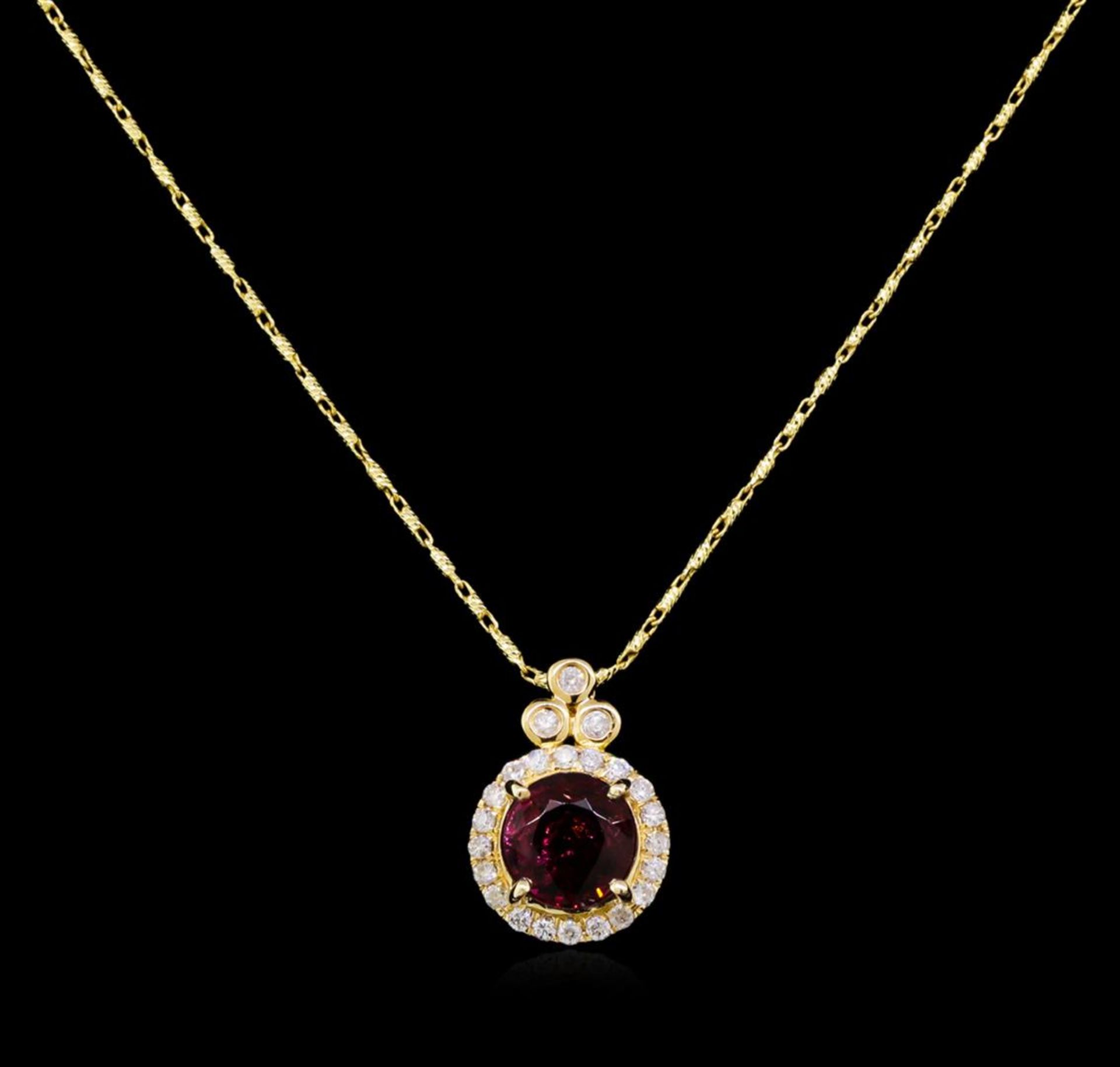14KT Yellow Gold 2.12 ctw Rubellite and Diamond Pendant With Chain - Image 2 of 3