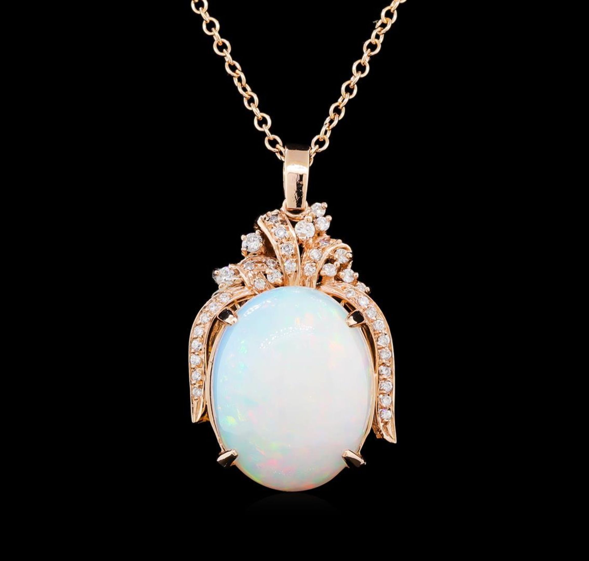23.65 ctw Opal and Diamond Pendant With Chain - 14KT Rose Gold - Image 2 of 4