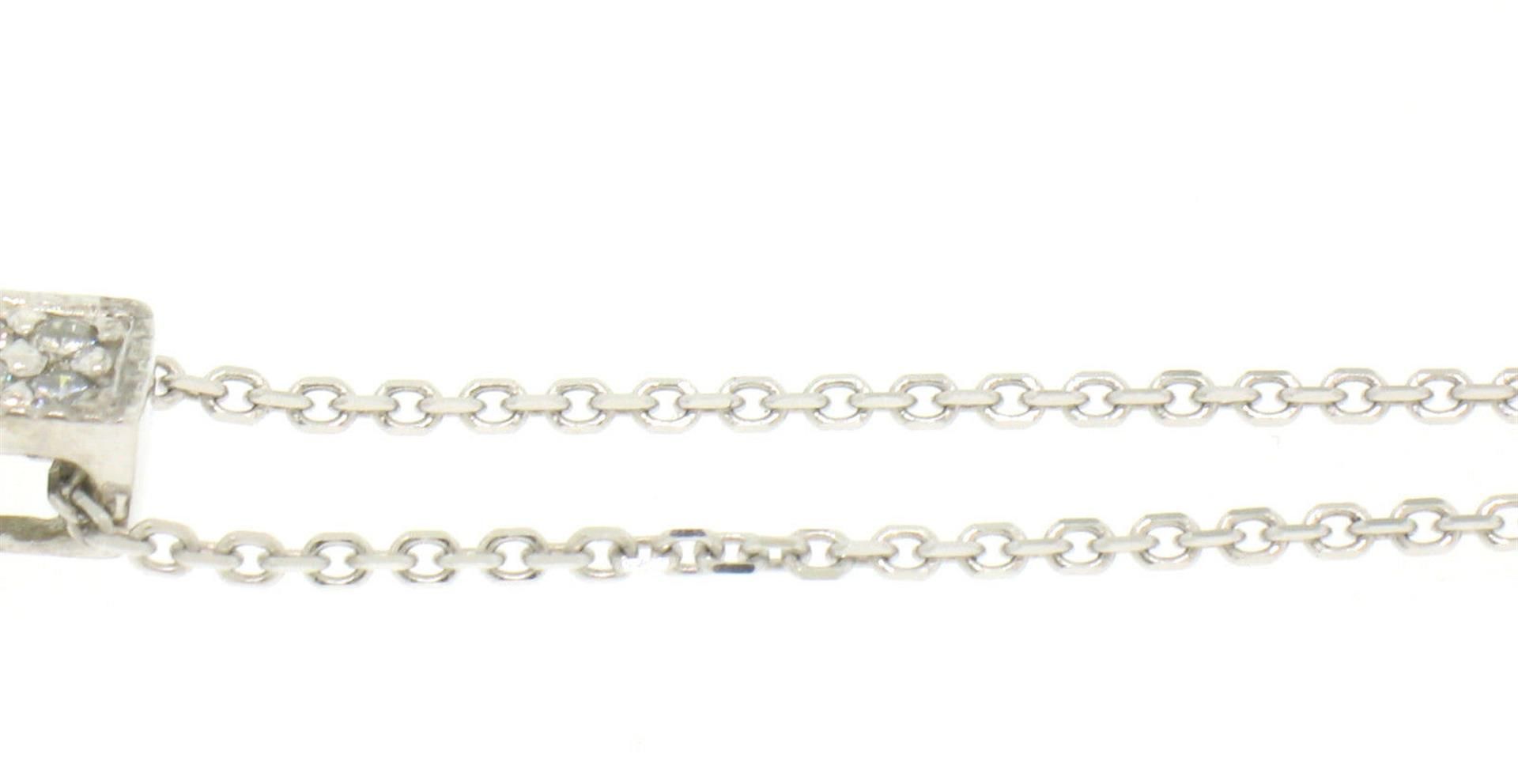 NEW 14k White Gold .65 ctw Pave Set Diamond Box Milgrain Cross Pendant w/ Chain - Image 3 of 4