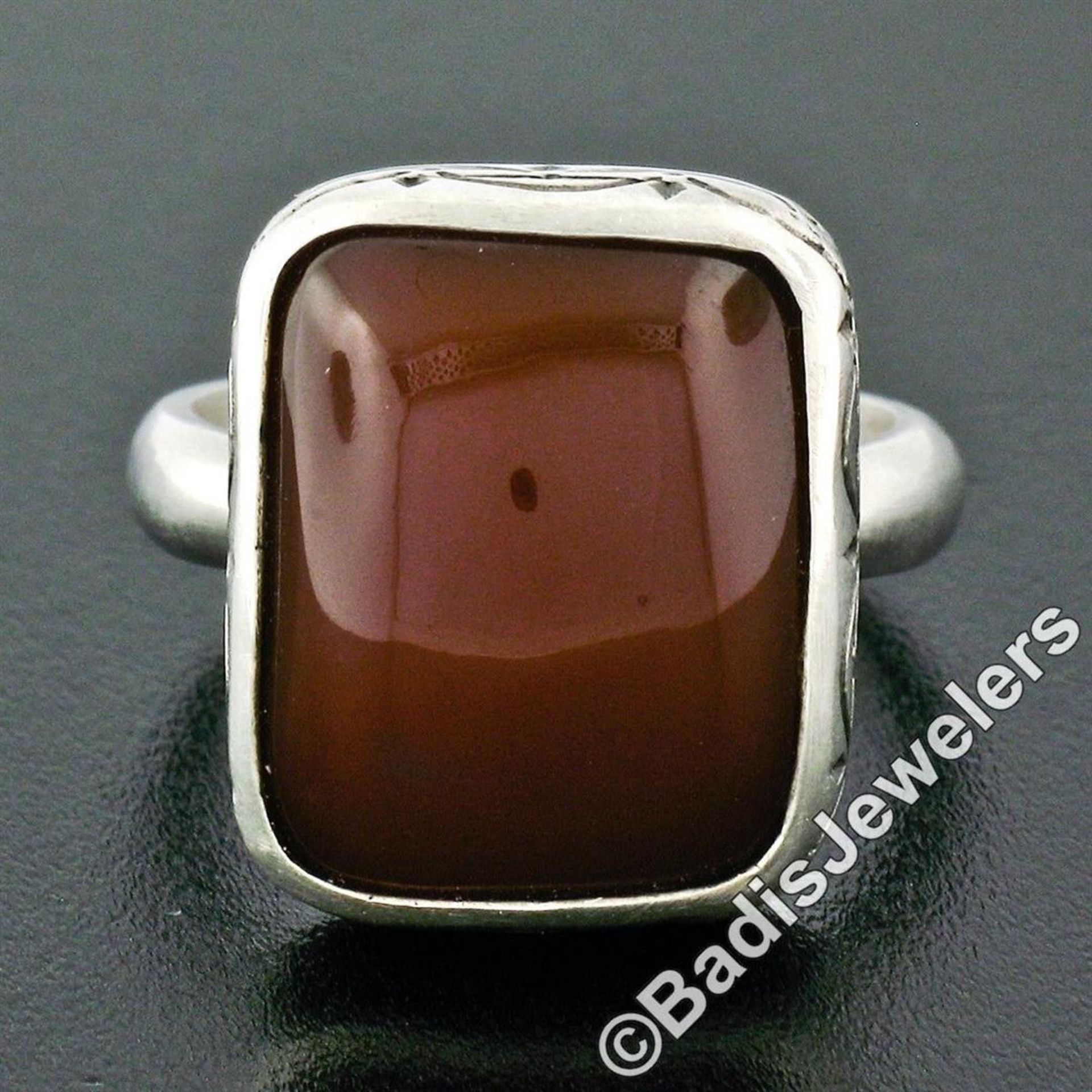 Vintage Sterling Silver Cushion Cabochon Carnelian Solitaire Ring - Image 2 of 7