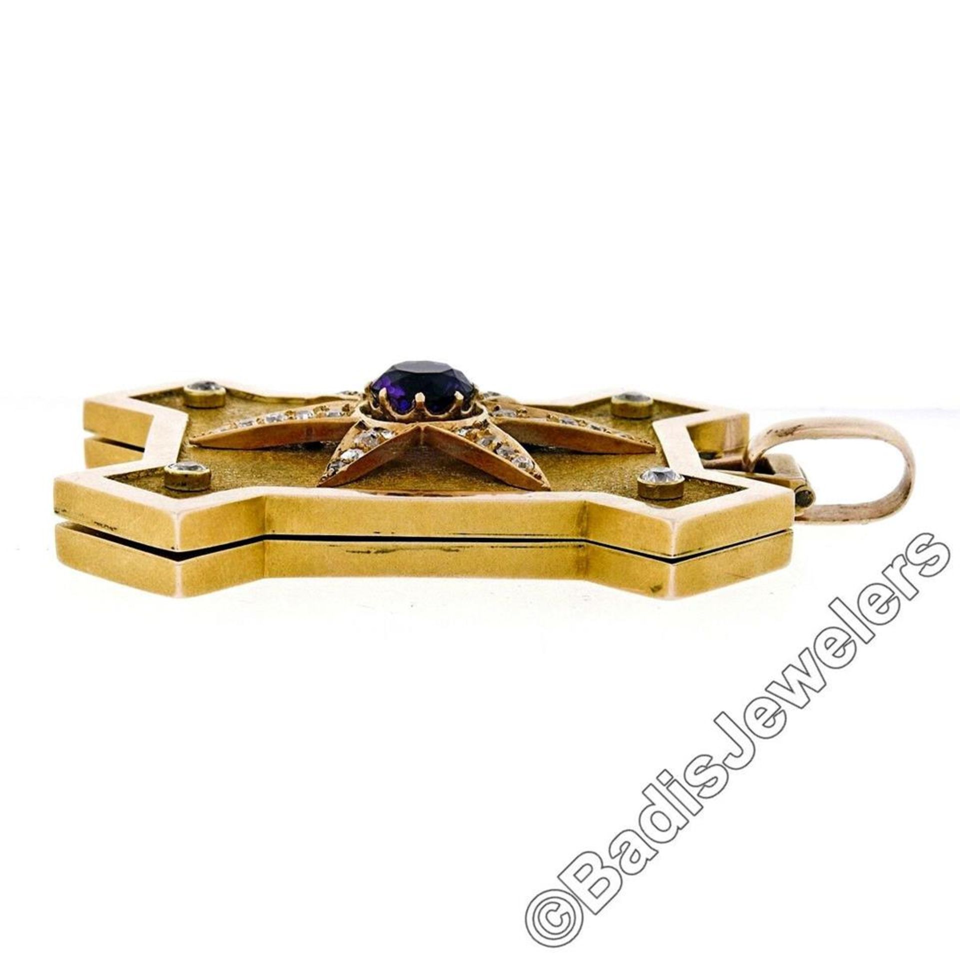 Victorian 15kt Gold 4.40 ctw Amethyst and Diamond Large Uniquely Shaped Locket P - Image 4 of 9