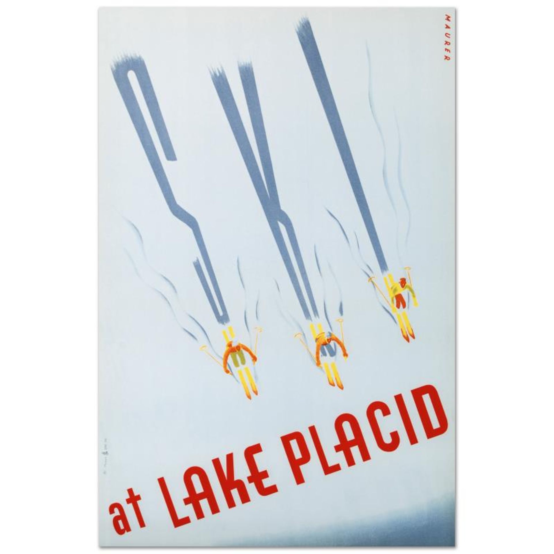 RE Society, "Ski at Lake Placid" Hand Pulled Lithograph, Image Originally by Mau