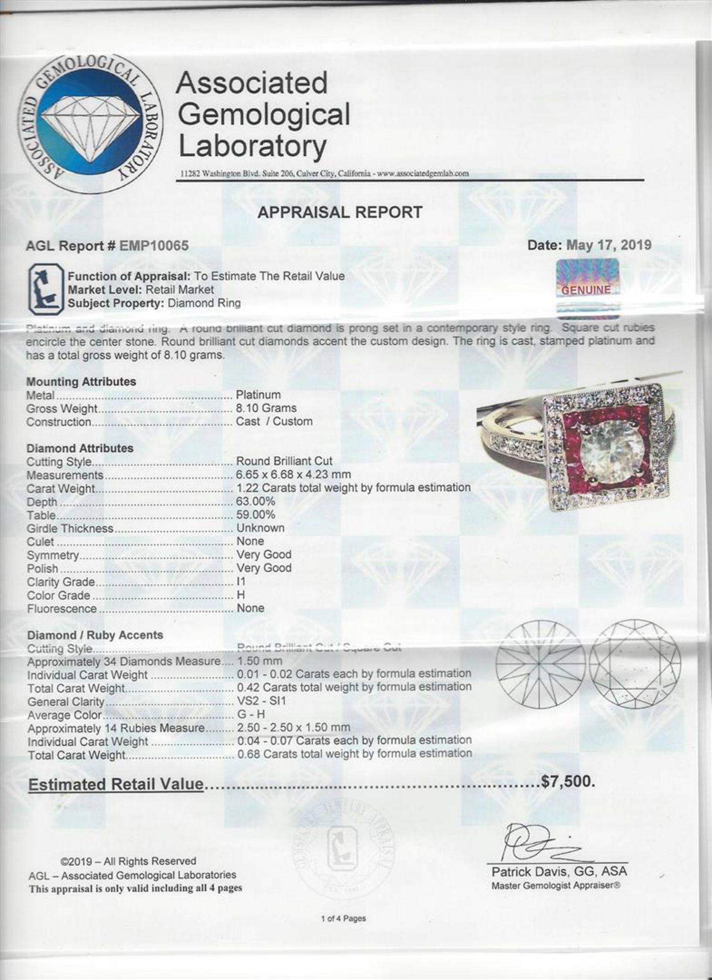 0.68 ctw Ruby and Diamond Ring - Platinum - Image 4 of 4