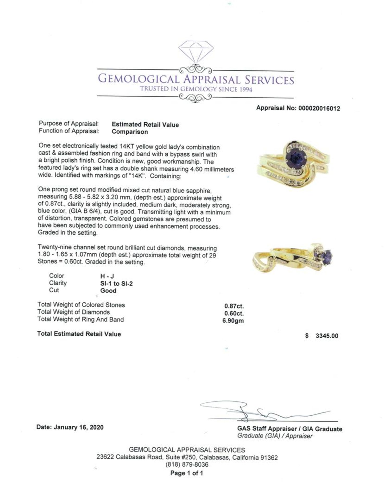 1.47 ctw Blue Sapphire And Diamond Ring And Band - 14KT Yellow Gold - Image 4 of 4