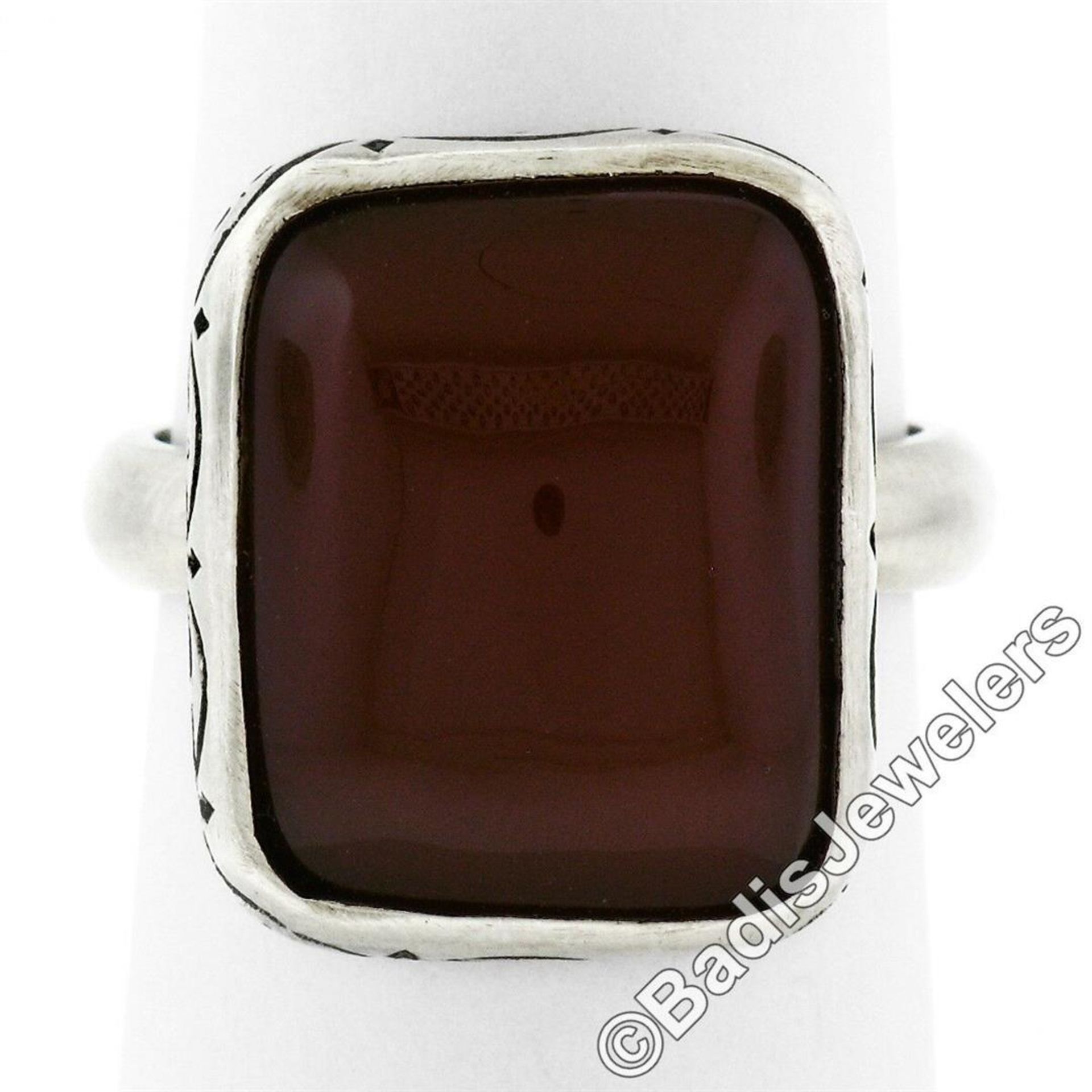 Vintage Sterling Silver Cushion Cabochon Carnelian Solitaire Ring - Image 3 of 7