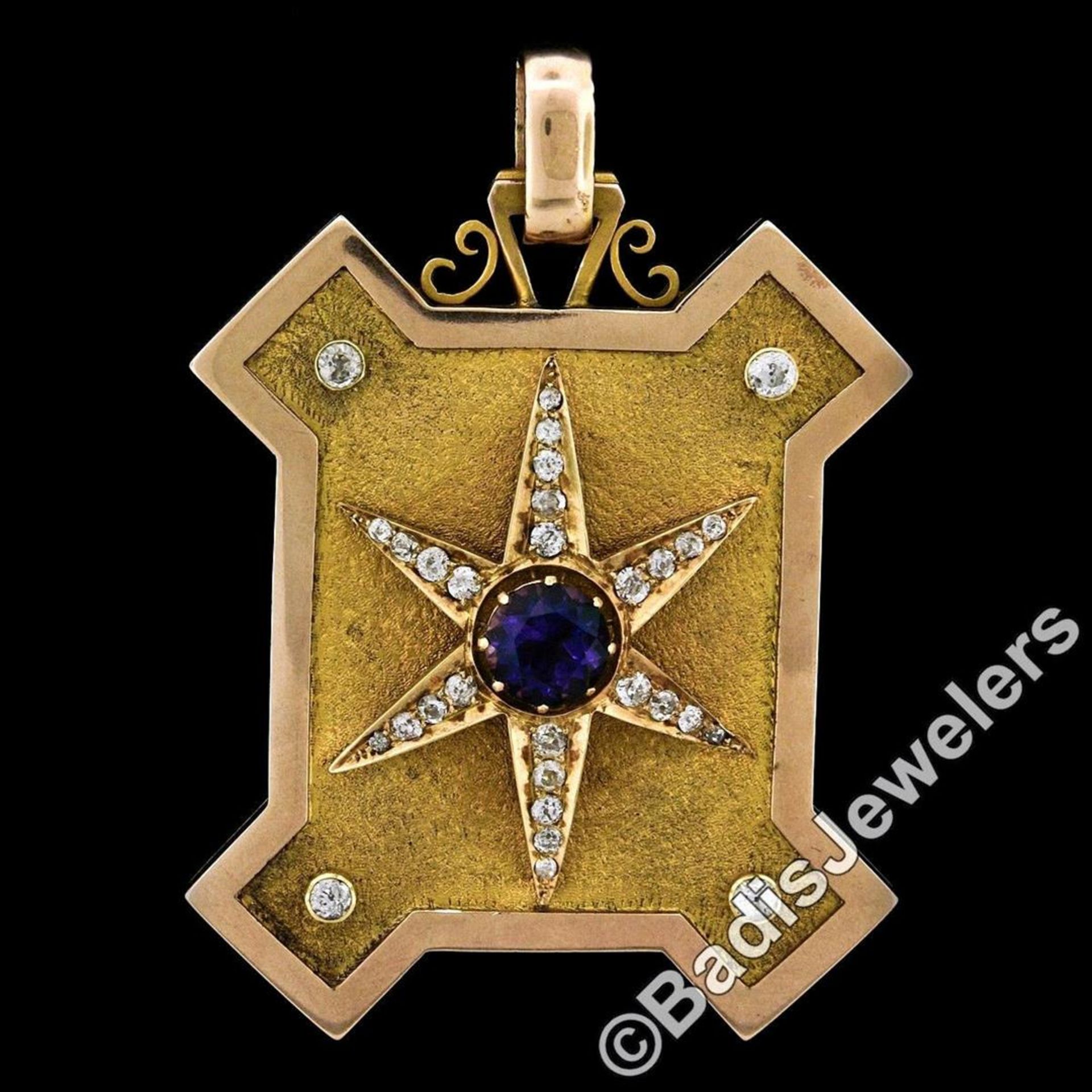 Victorian 15kt Gold 4.40 ctw Amethyst and Diamond Large Uniquely Shaped Locket P - Image 2 of 9