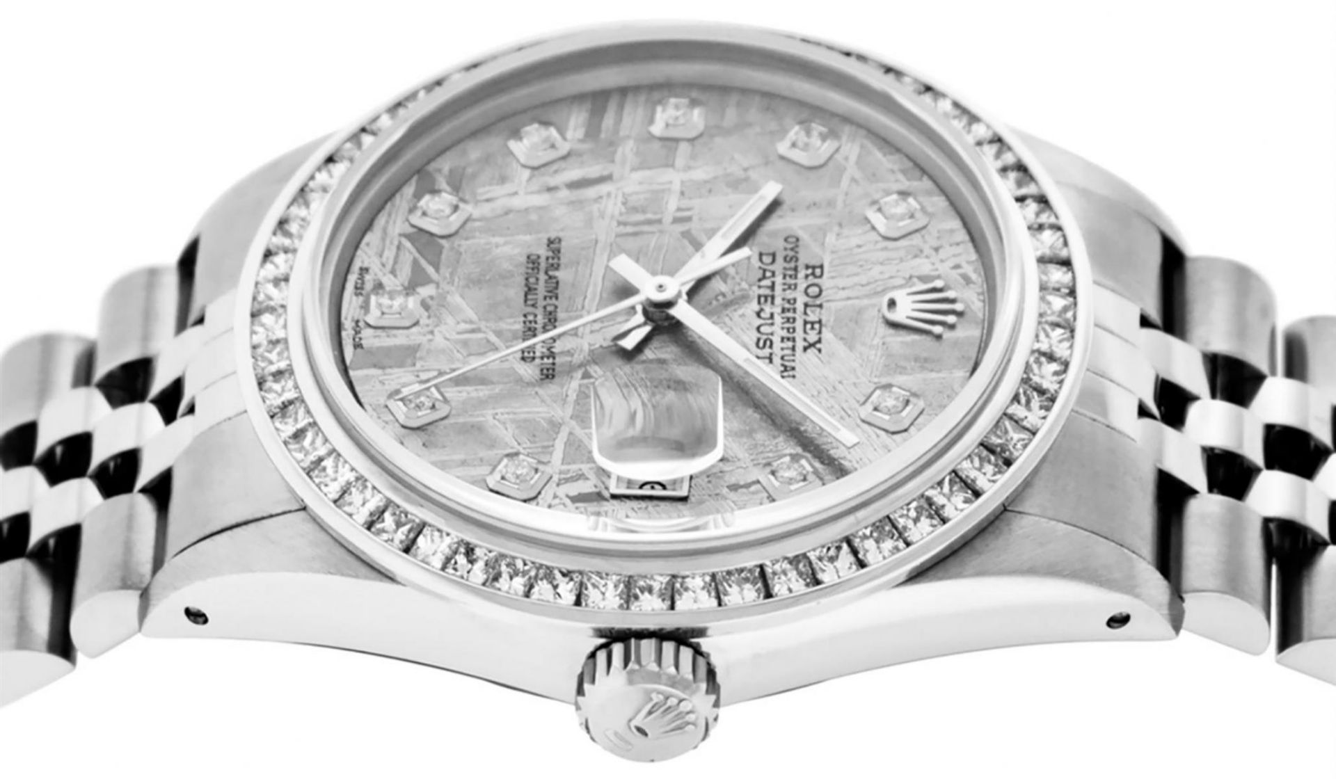 Rolex Mens SS Meteorite Diamond Princess Cut 36MM Oyster Datejust Wristwatch - Image 3 of 9