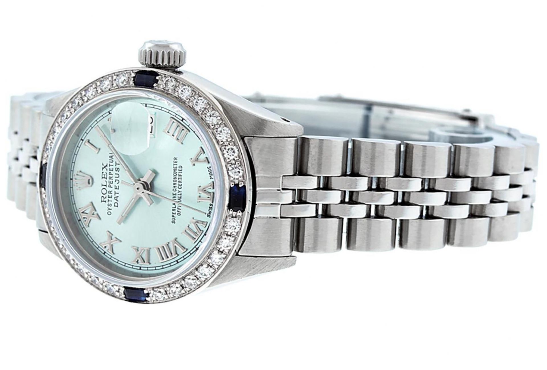 Rolex Ladies Stainless Steel Ice Blue Diamond & Sapphire Datejust Wristwatch - Image 9 of 9