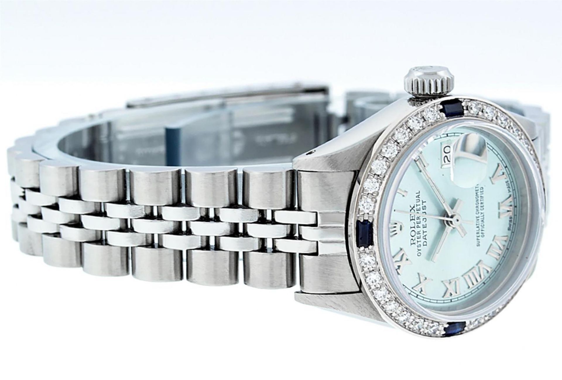 Rolex Ladies Stainless Steel Ice Blue Diamond & Sapphire Datejust Wristwatch - Image 3 of 9