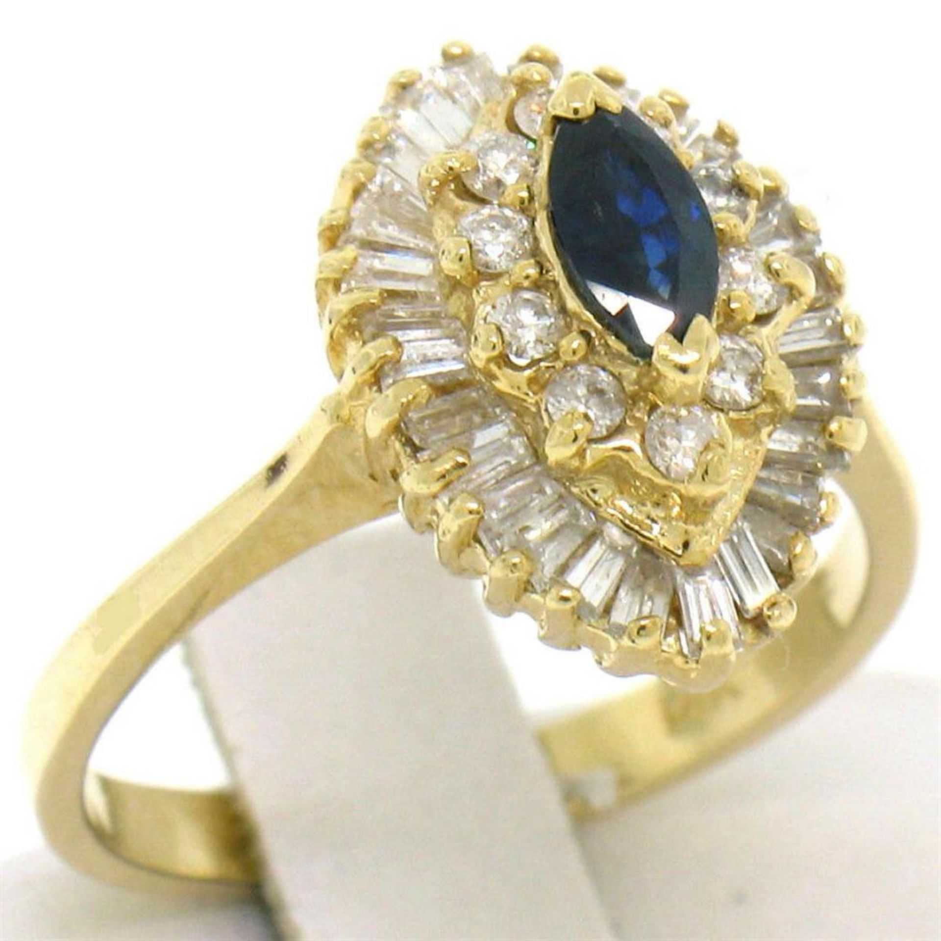 14k Yellow Gold 1.00 ctw Marquise Sapphire Solitaire Ring w/ Double Diamond Halo - Image 3 of 5