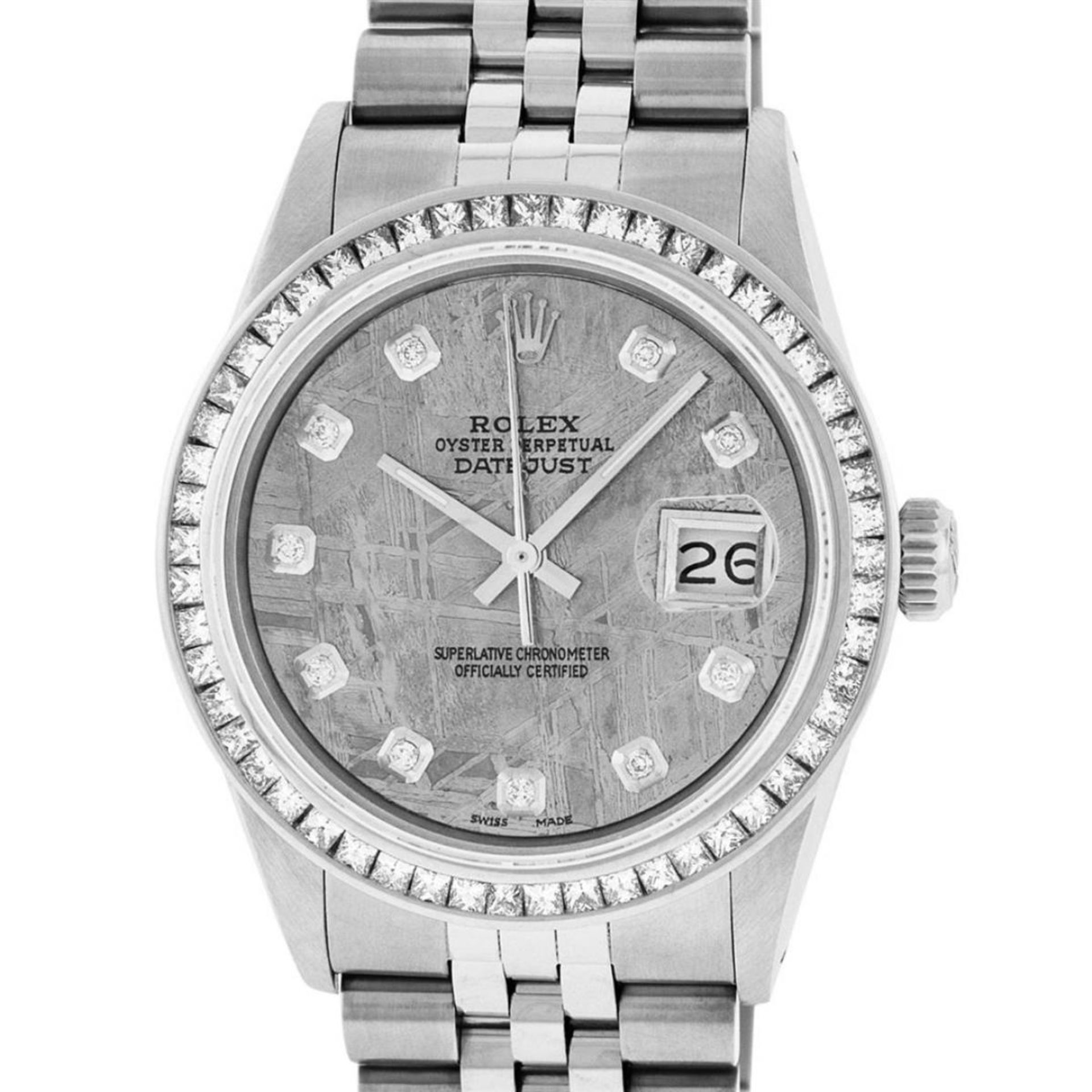Rolex Mens SS Meteorite Diamond Princess Cut 36MM Oyster Datejust Wristwatch