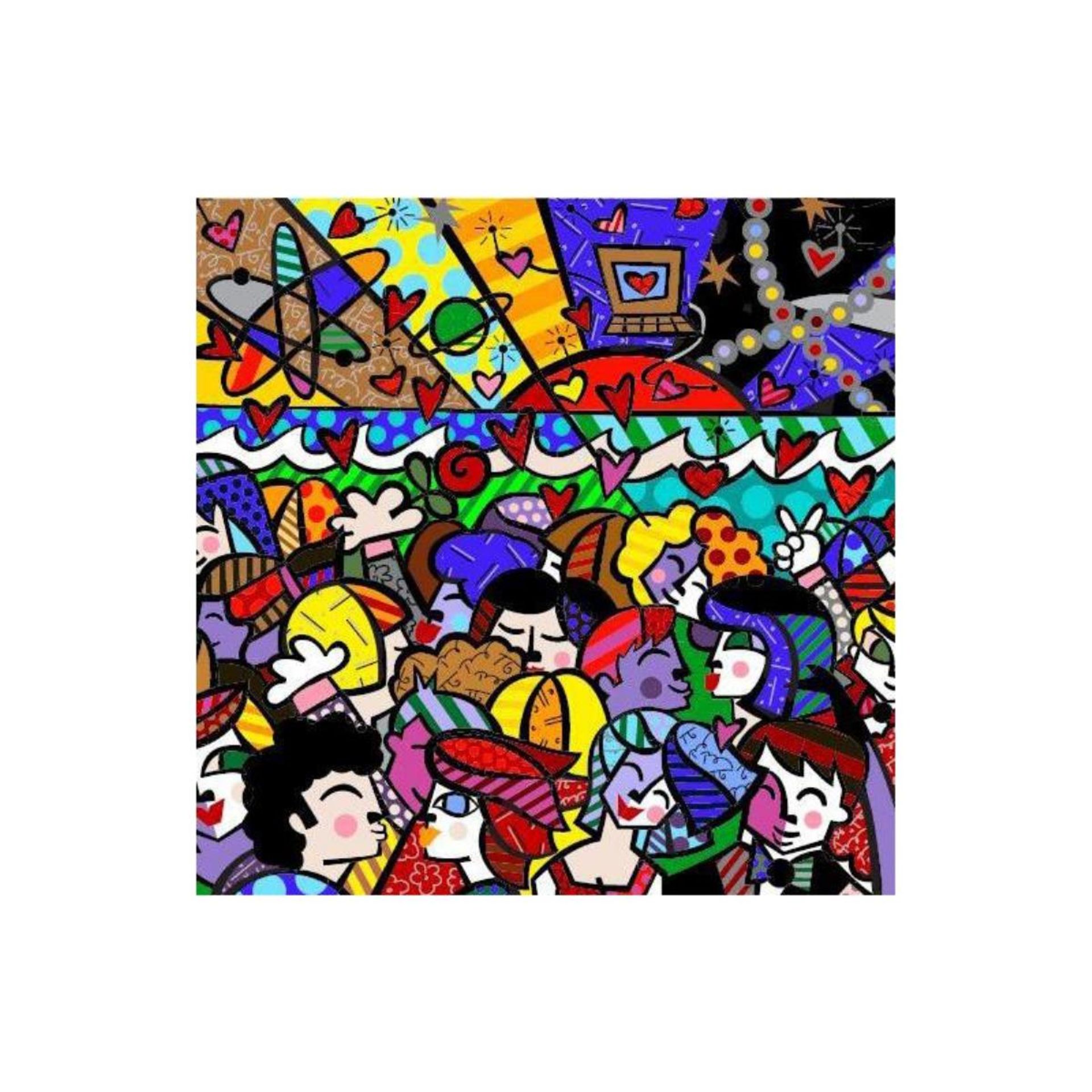 Romero Britto "New Looking into the Future" Hand Signed Giclee on Canvas; Authen