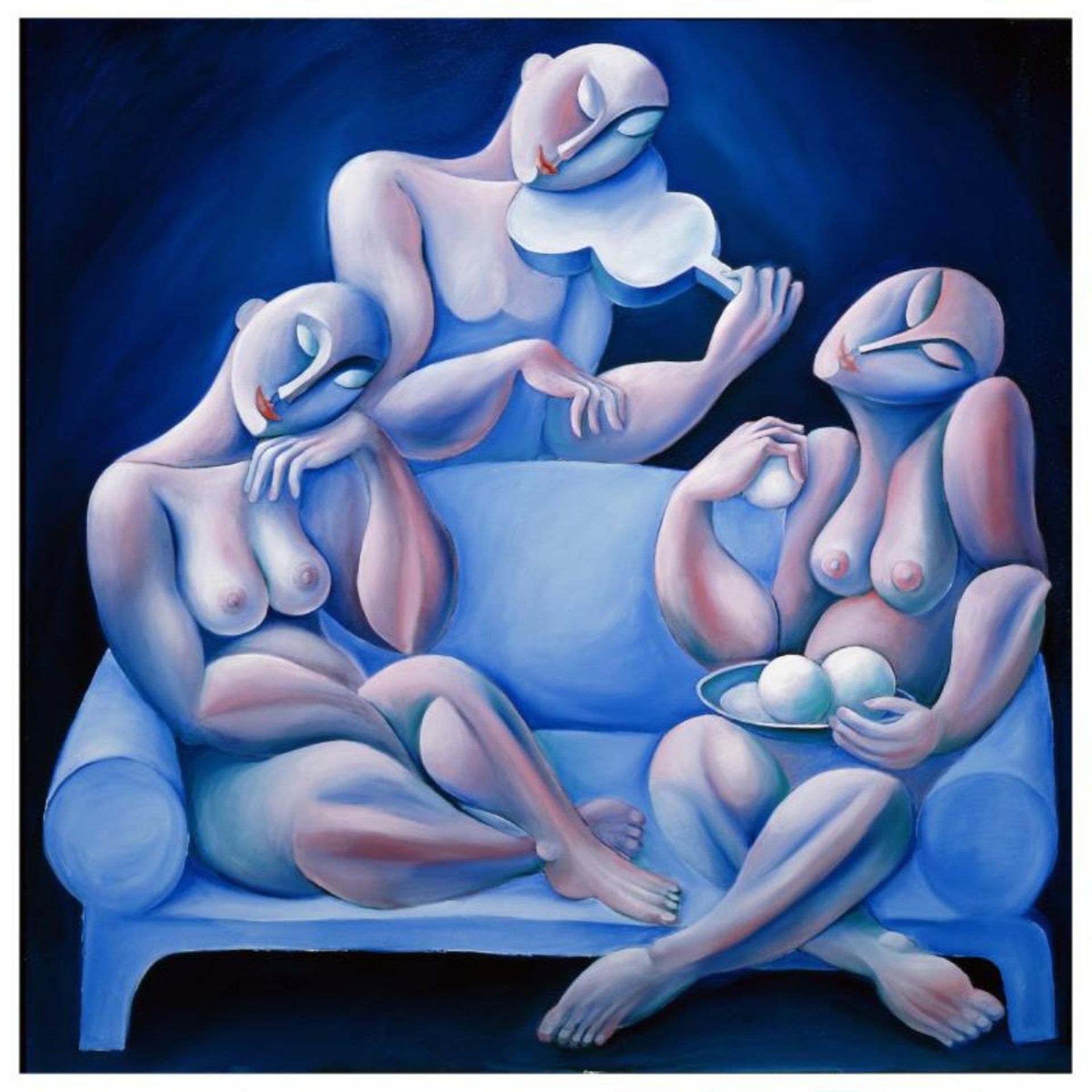 Yuroz, "The Light Blue Couch" Hand Signed Limited Edition Serigraph on Canvas wi
