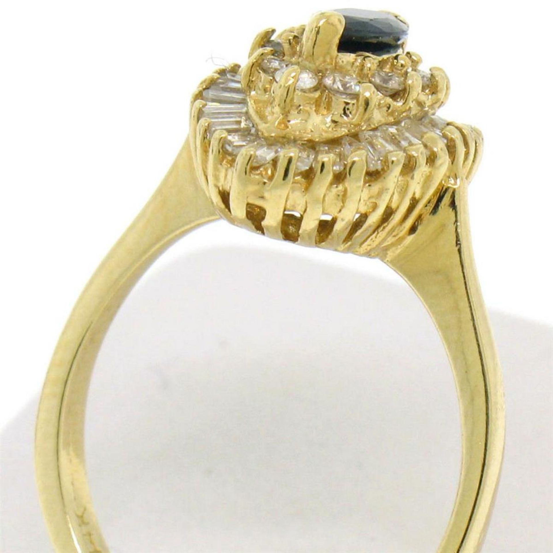 14k Yellow Gold 1.00 ctw Marquise Sapphire Solitaire Ring w/ Double Diamond Halo - Image 4 of 5