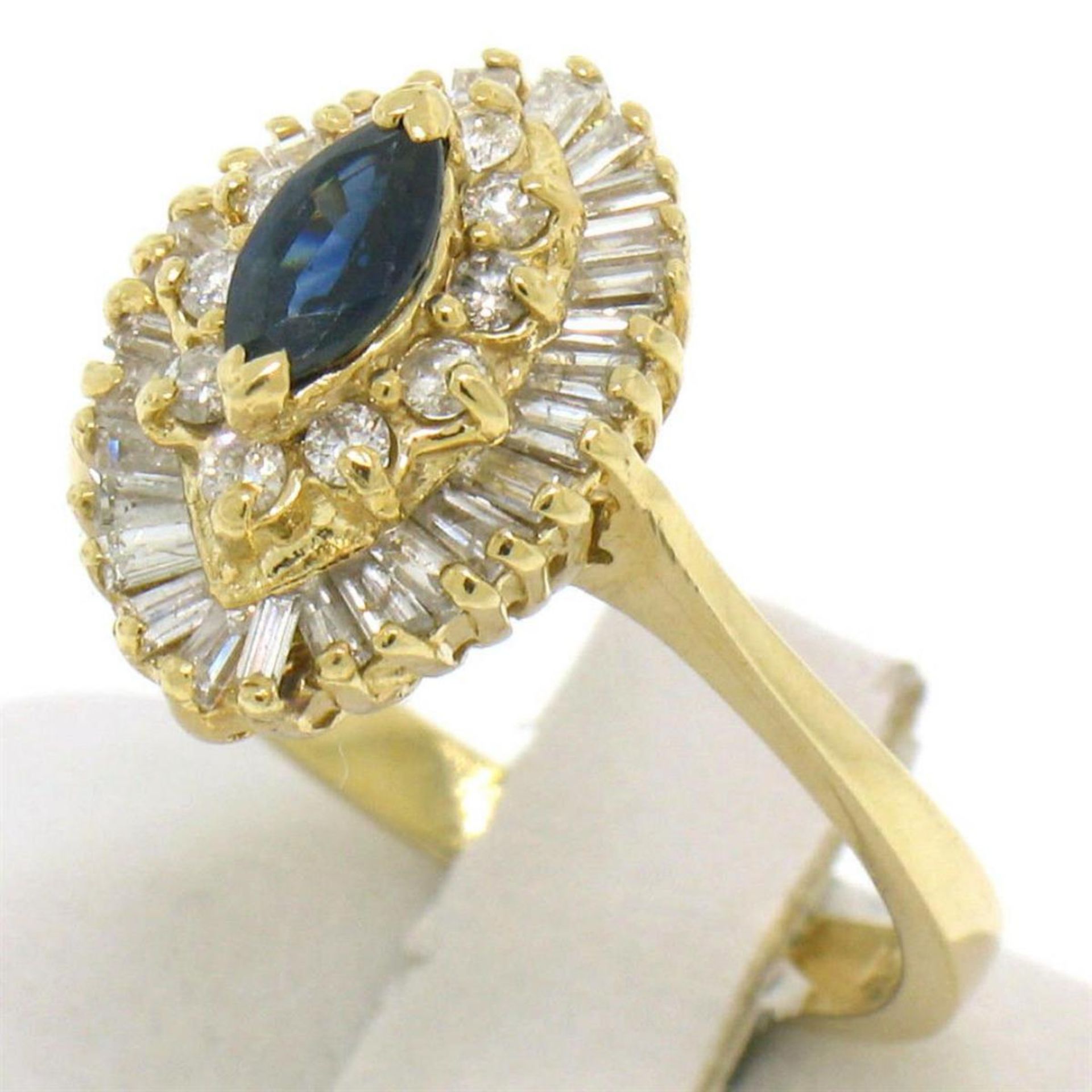 14k Yellow Gold 1.00 ctw Marquise Sapphire Solitaire Ring w/ Double Diamond Halo - Image 2 of 5