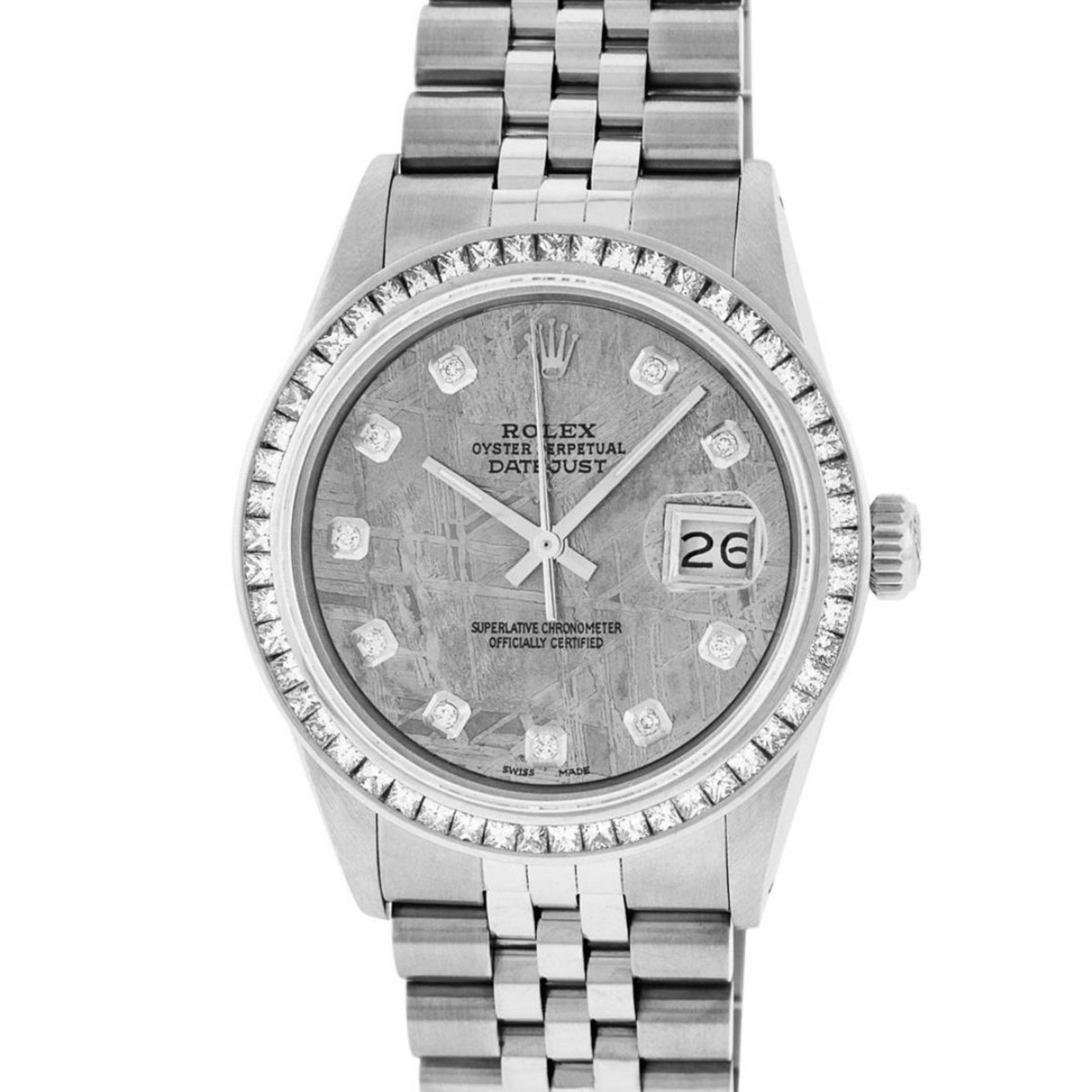 Rolex Mens SS Meteorite Diamond Princess Cut 36MM Oyster Datejust Wristwatch - Image 2 of 9