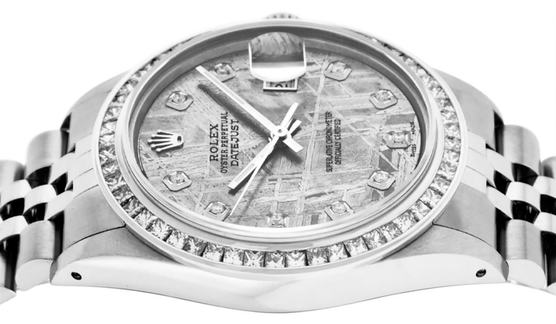 Rolex Mens SS Meteorite Diamond Princess Cut 36MM Oyster Datejust Wristwatch - Image 4 of 9