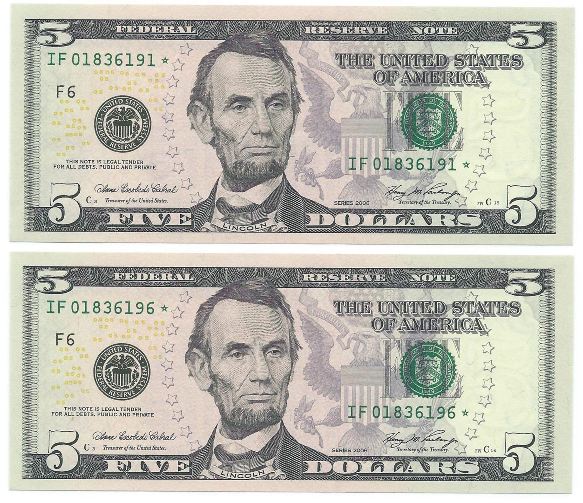 (10) Consecutive 2006 $5 FRN Star Notes CHCU - Image 5 of 6