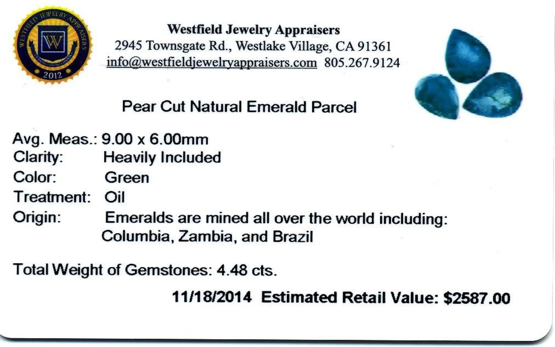 4.48 cts. Pear Cut Natural Emerald Parcel - Image 2 of 2