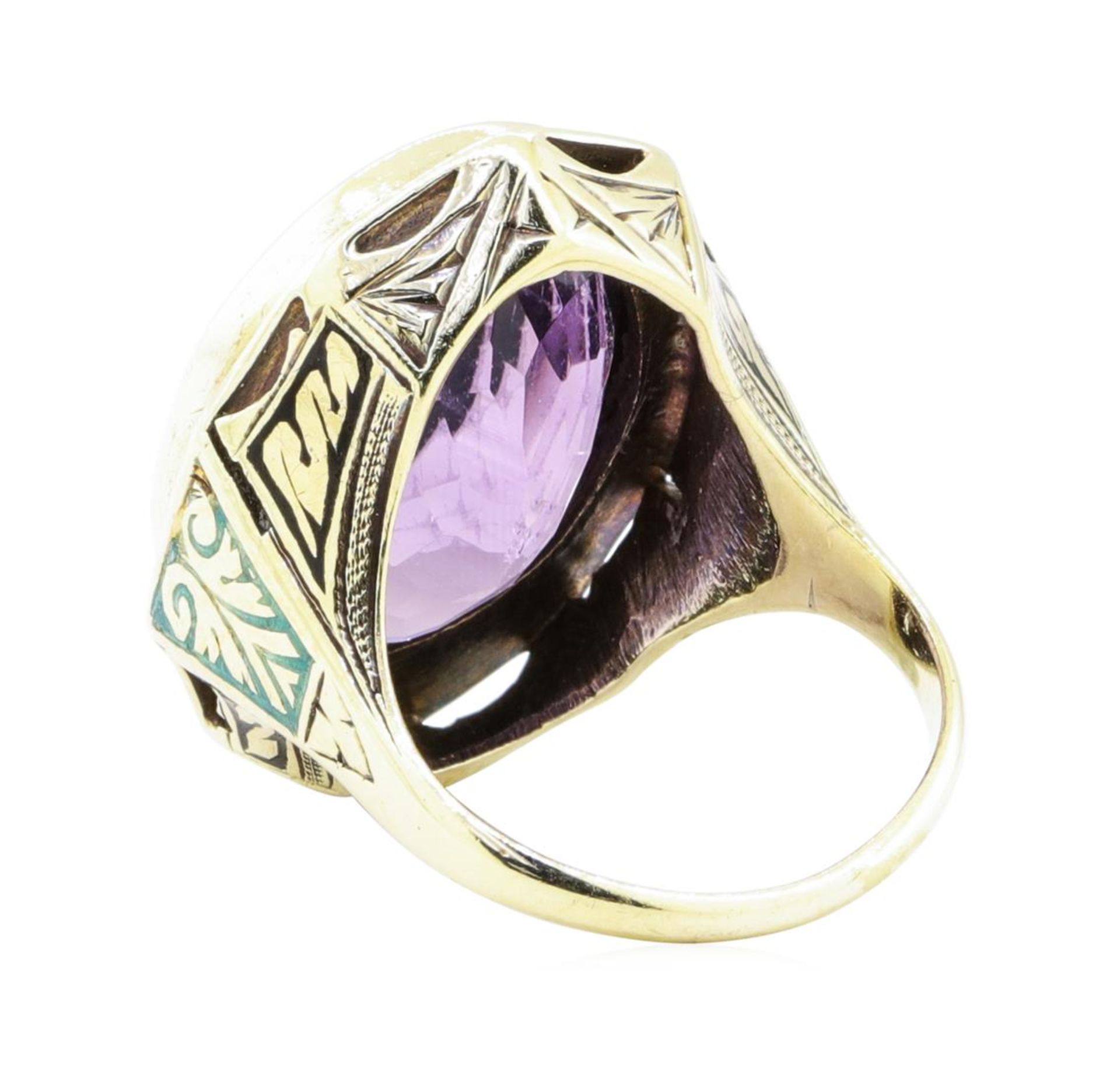 17.32 ctw Amethyst and Multi-Colored Enamel Ring - 14KT Yellow Gold - Image 3 of 4