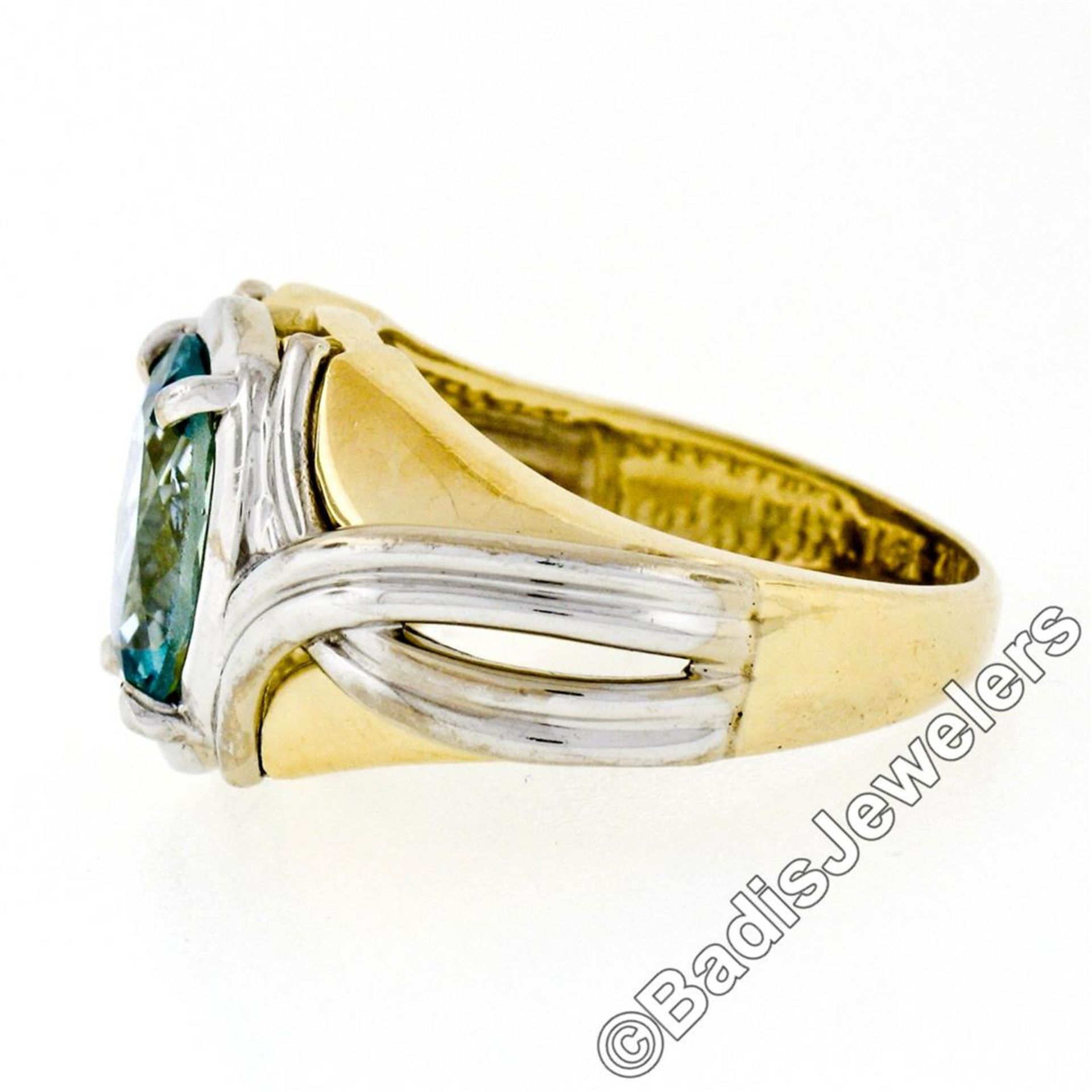 Estate 14kt Two Tone Gold 2.10 ctw Oval Aquamarine Grooved Cocktail Ring - Image 7 of 9